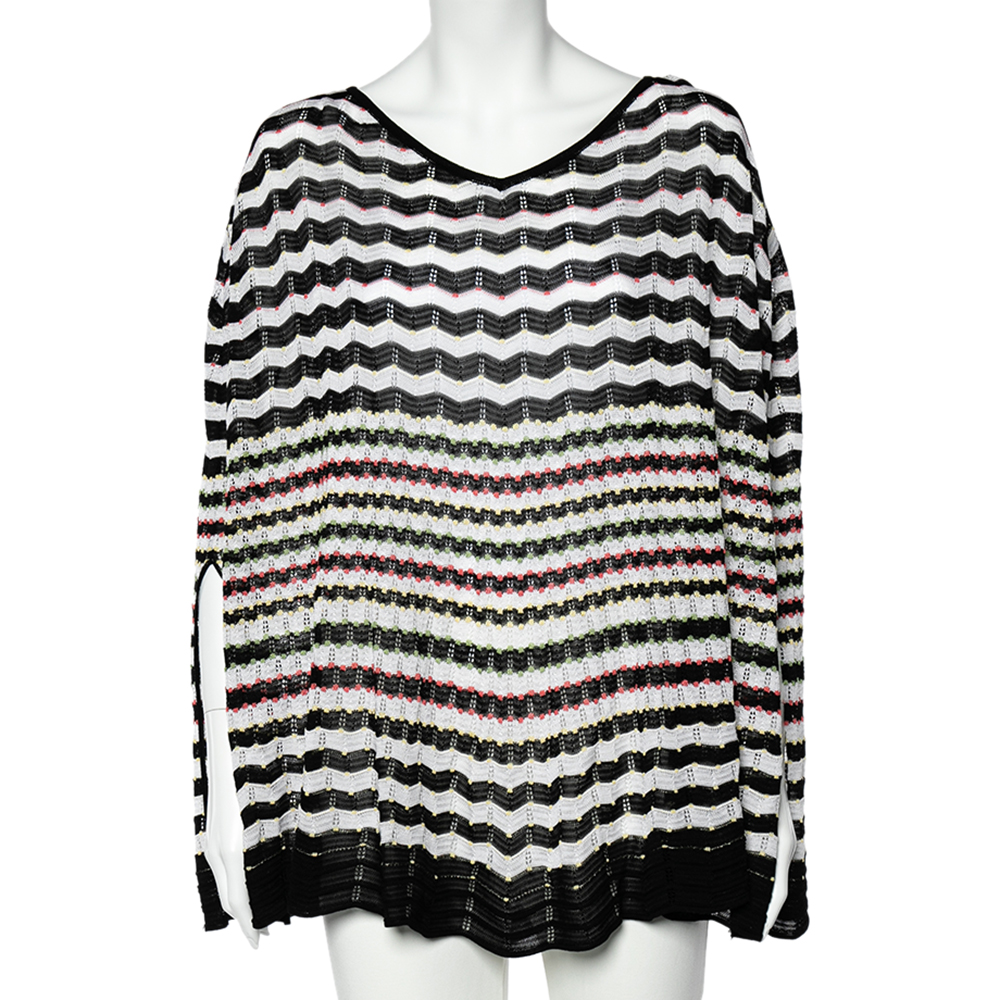 Missoni Multicolored Zig Zag Patterned Knit Poncho (One Size)