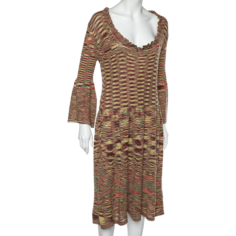 Missoni Multicolor Patterned Wool Knit Midi Dress L