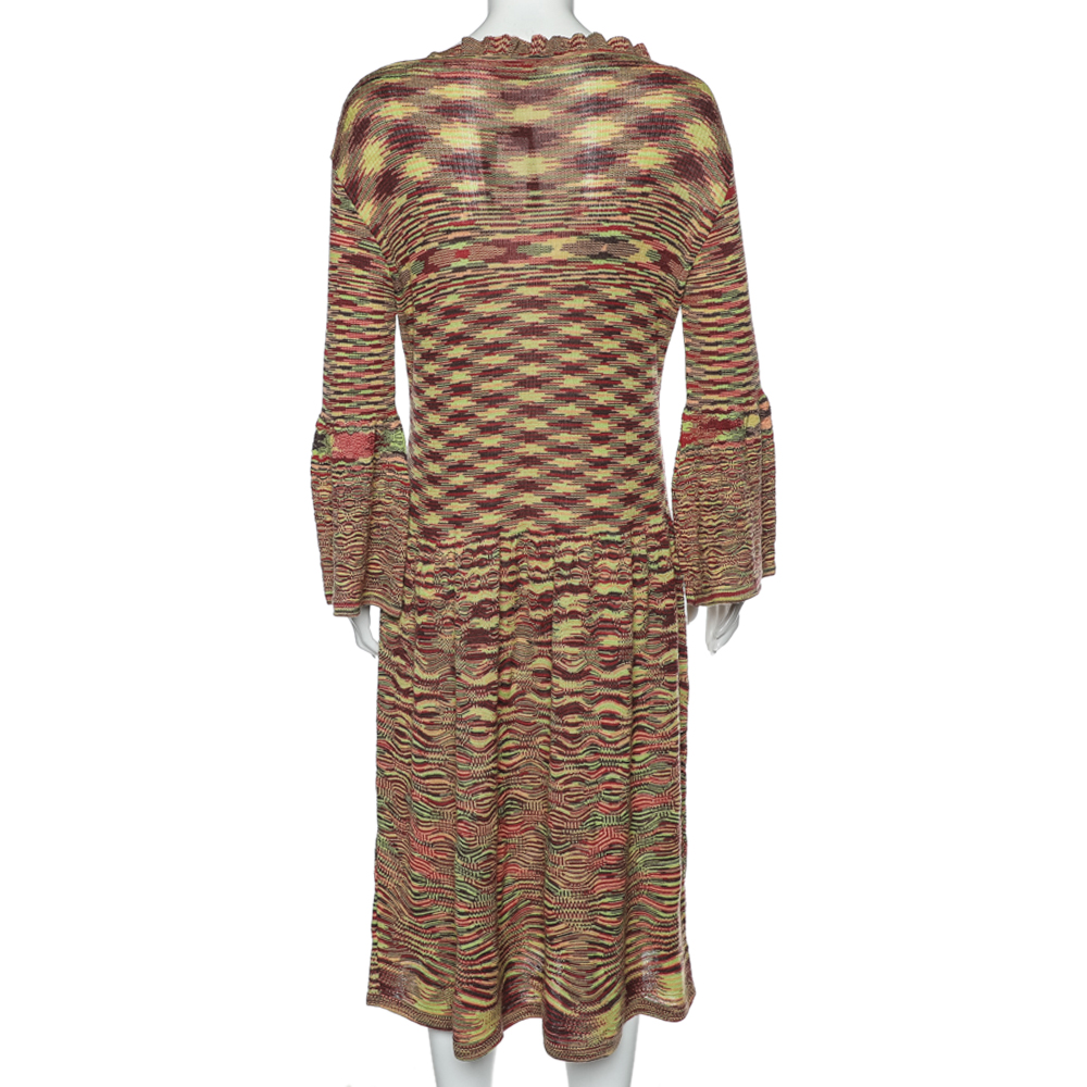 Missoni Multicolor Patterned Wool Knit Midi Dress L