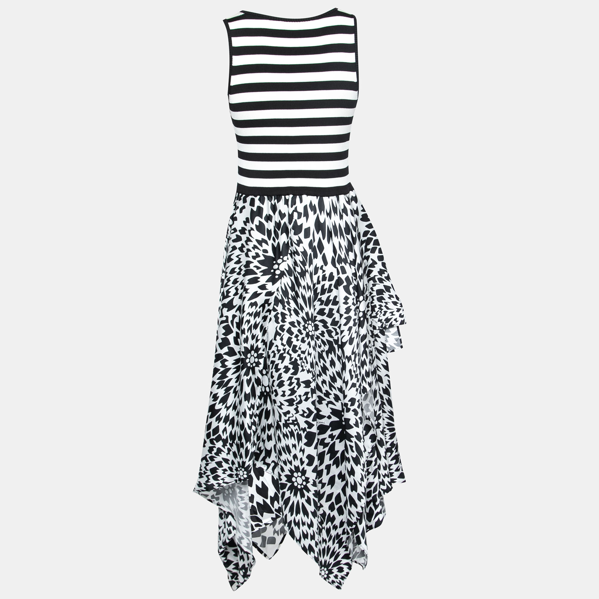 

Missoni Monochrome Stripe and Floral Printed Knit Flared Dress, White