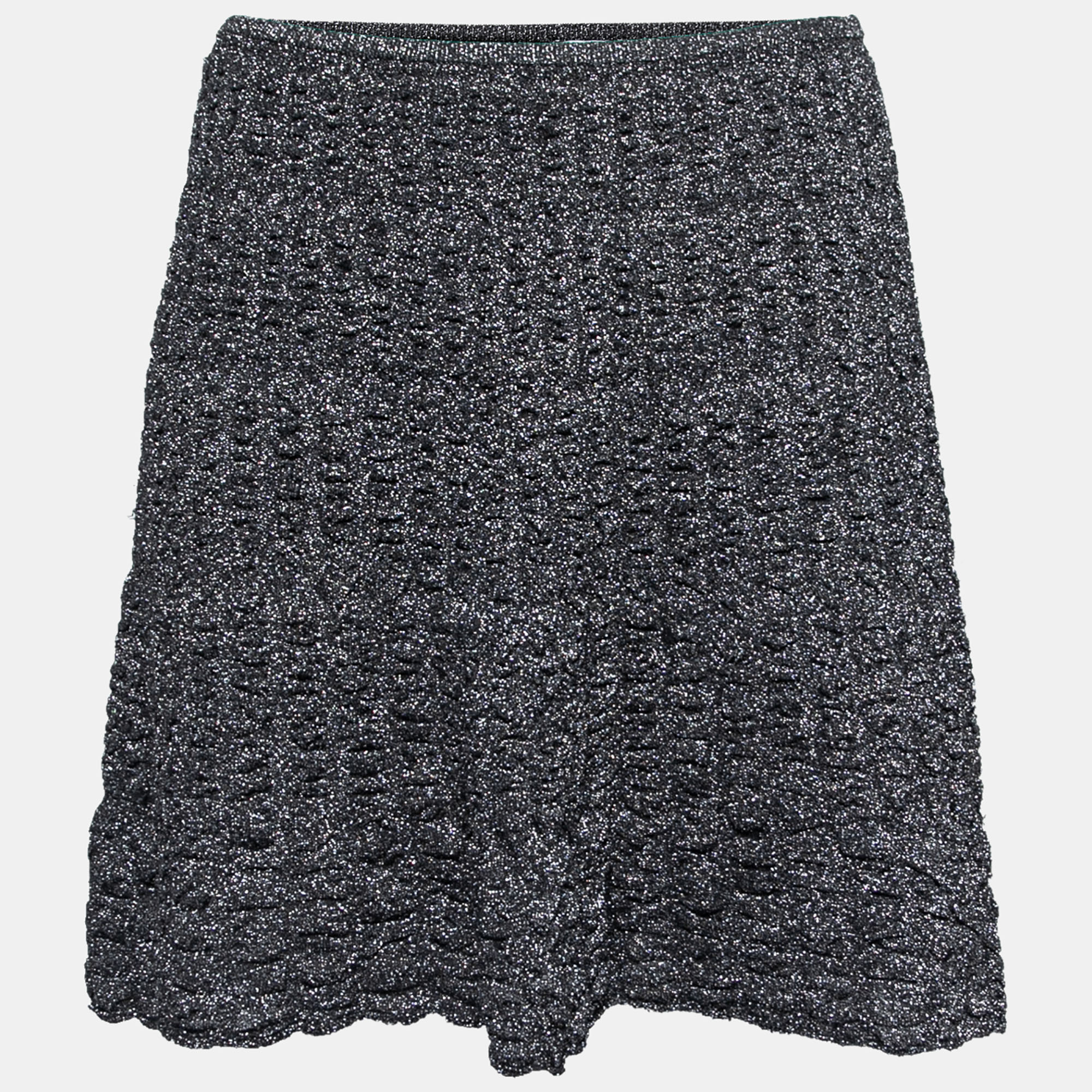 M Missoni Metallic Grey Lurex Knit Textured Flared Skirt S