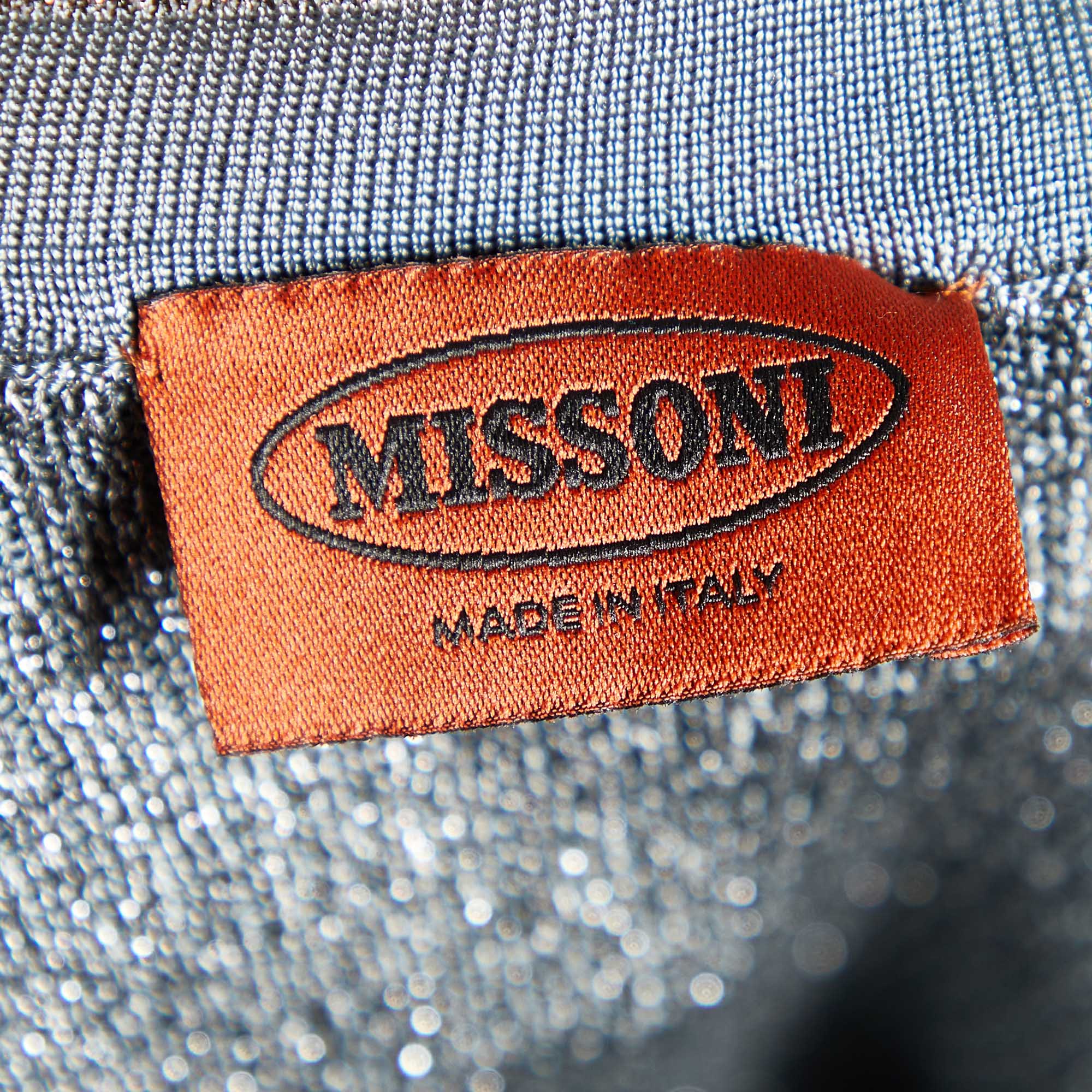 Missoni Silver Lurex Knit Sleeveless Button Front Cardigan M