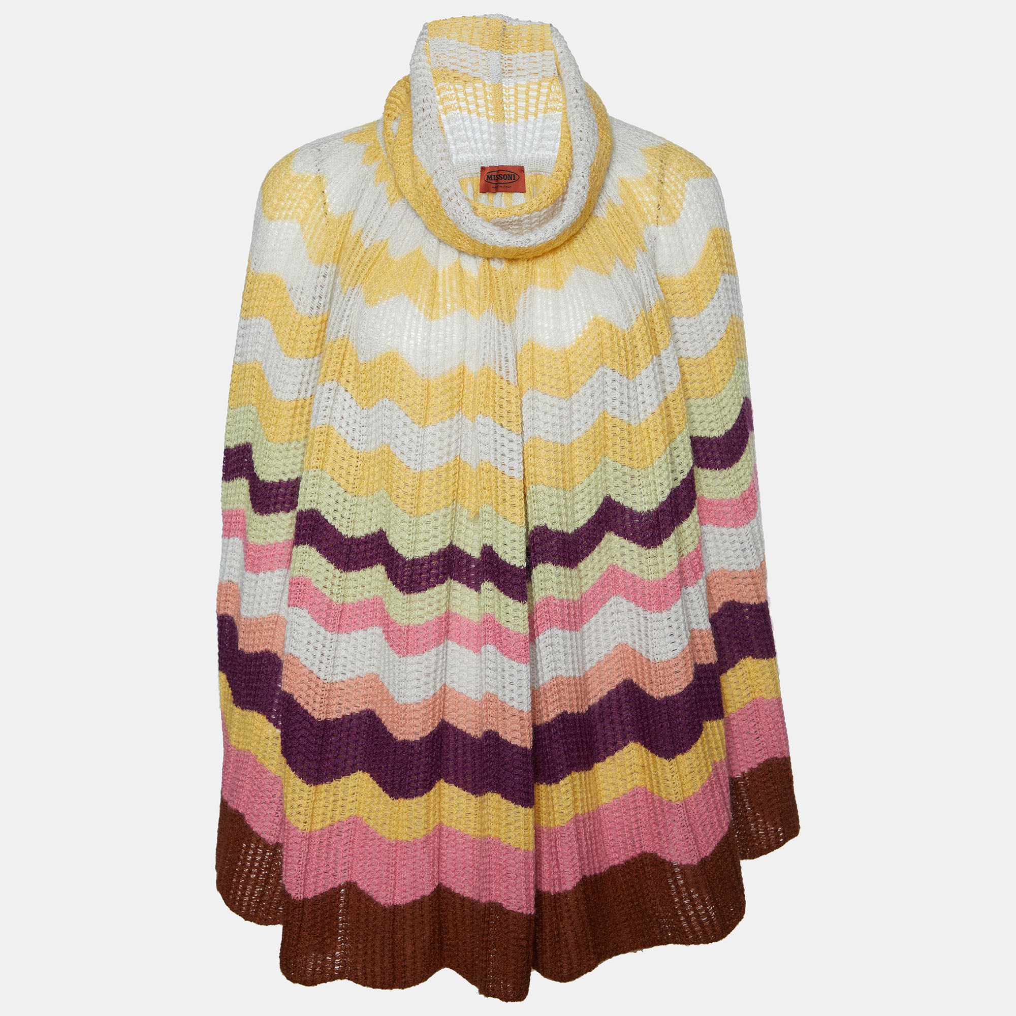 Missoni Multicolor Striped Wool & Mohar Turtleneck Poncho M