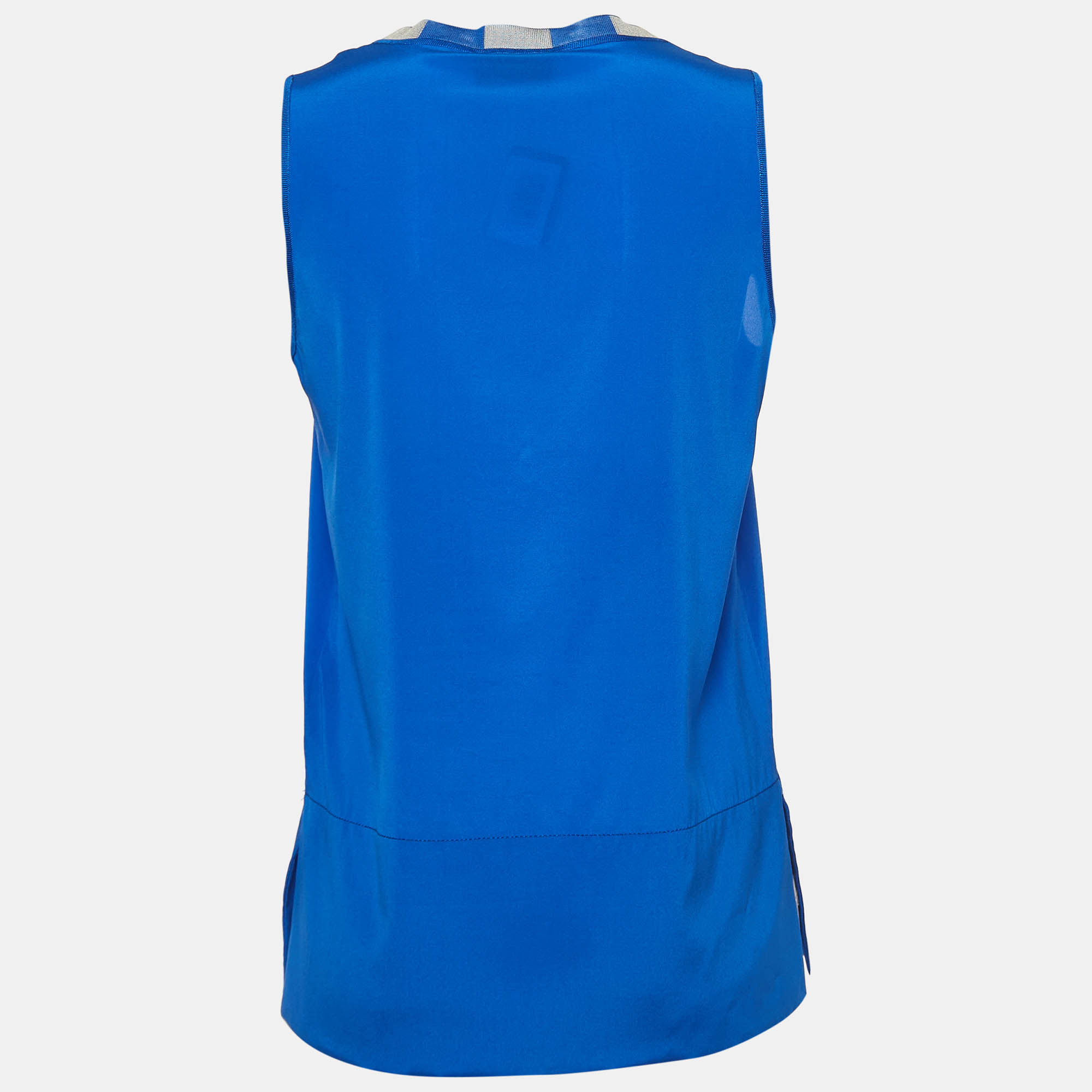 Missoni Blue Silk V-Neck Sleeveless Top S