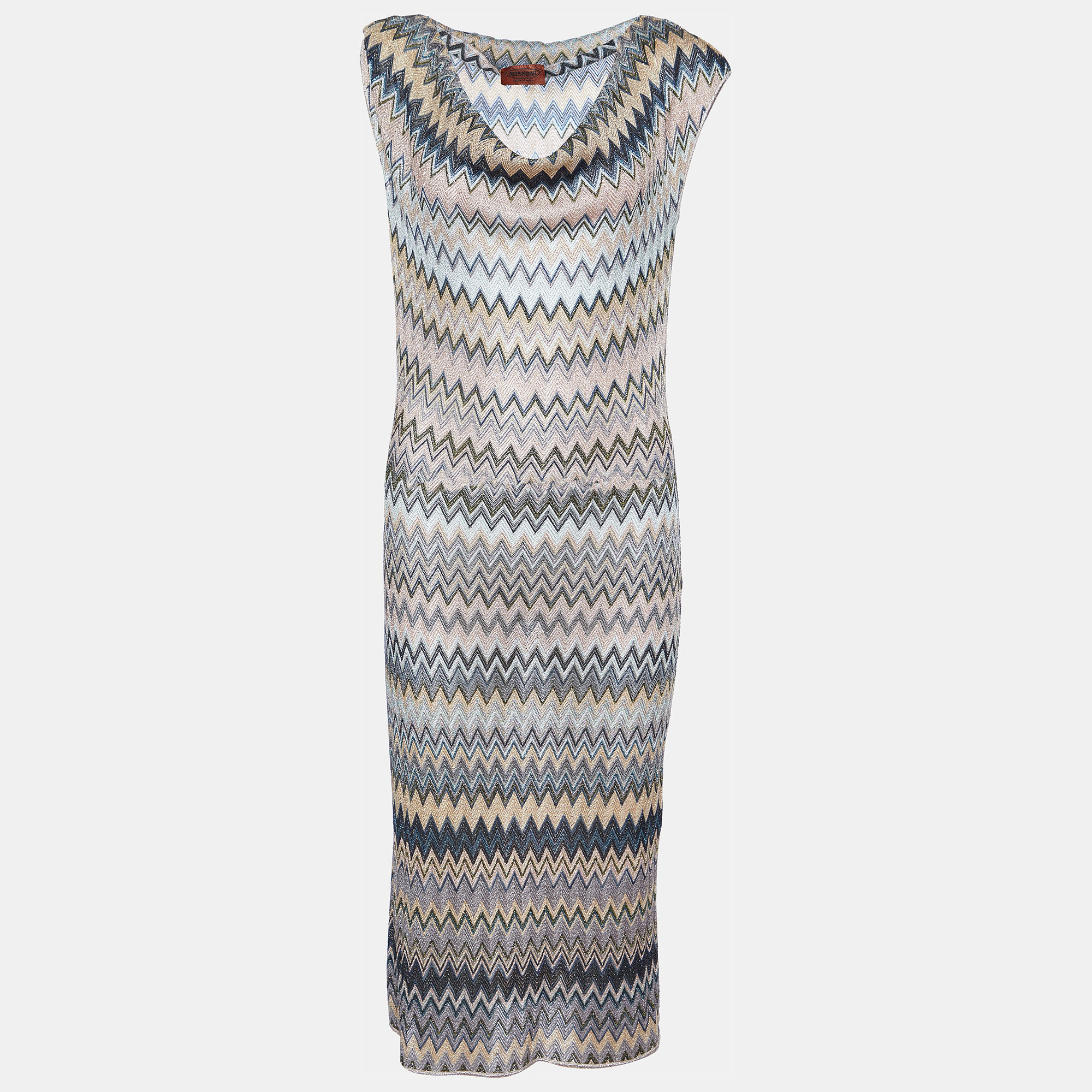 Missoni multicolor chevron lurex knit cowl neck midi dress m