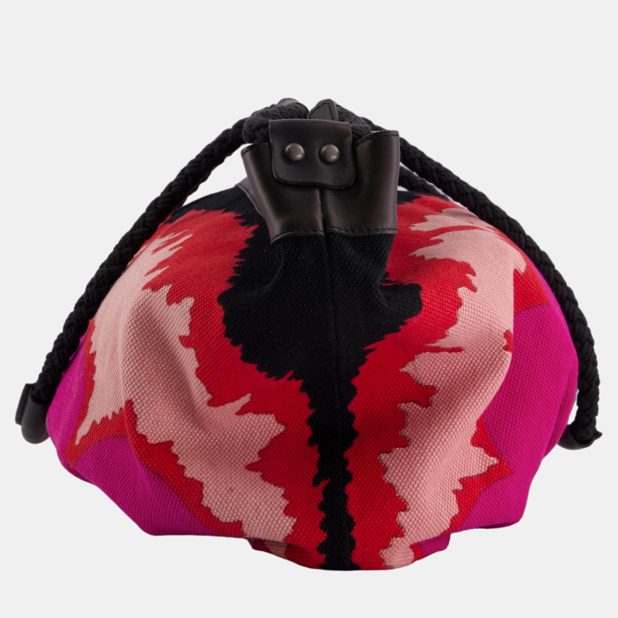 Missoni Pink And Red Floral Print Beach Bag With Leather Detail