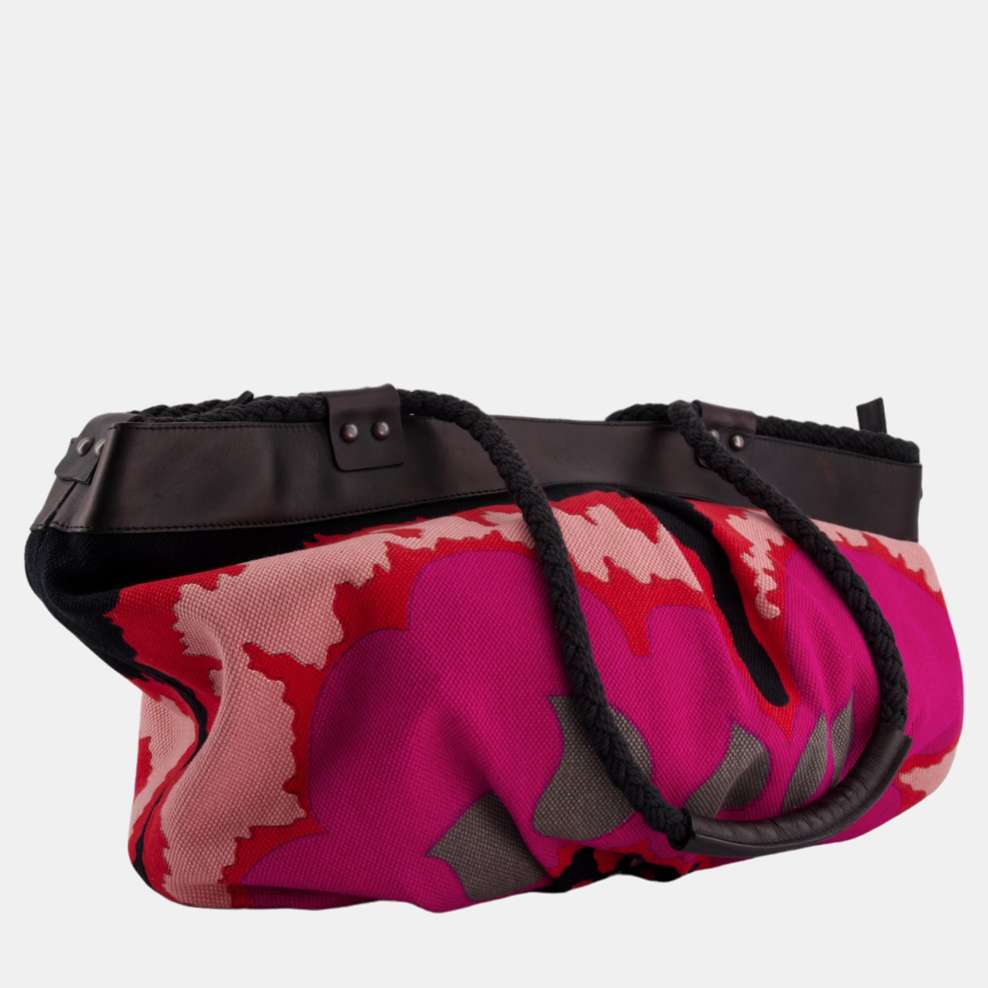 Missoni Pink And Red Floral Print Beach Bag With Leather Detail