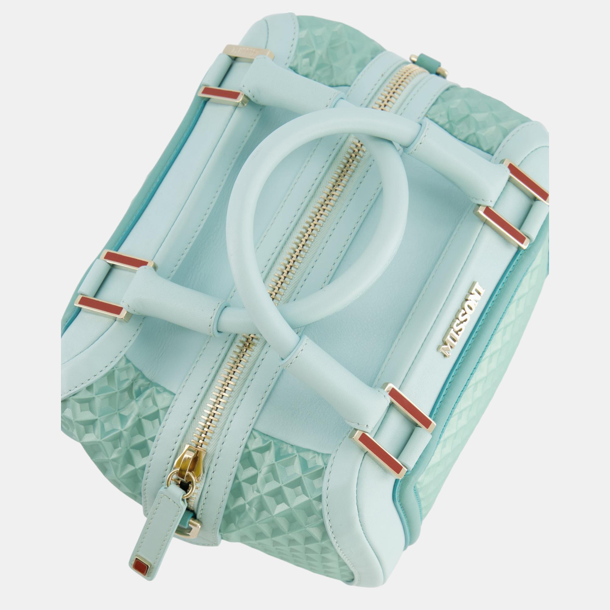 Missoni Turquoise Leather Top Handle Bag With Gold Hardware