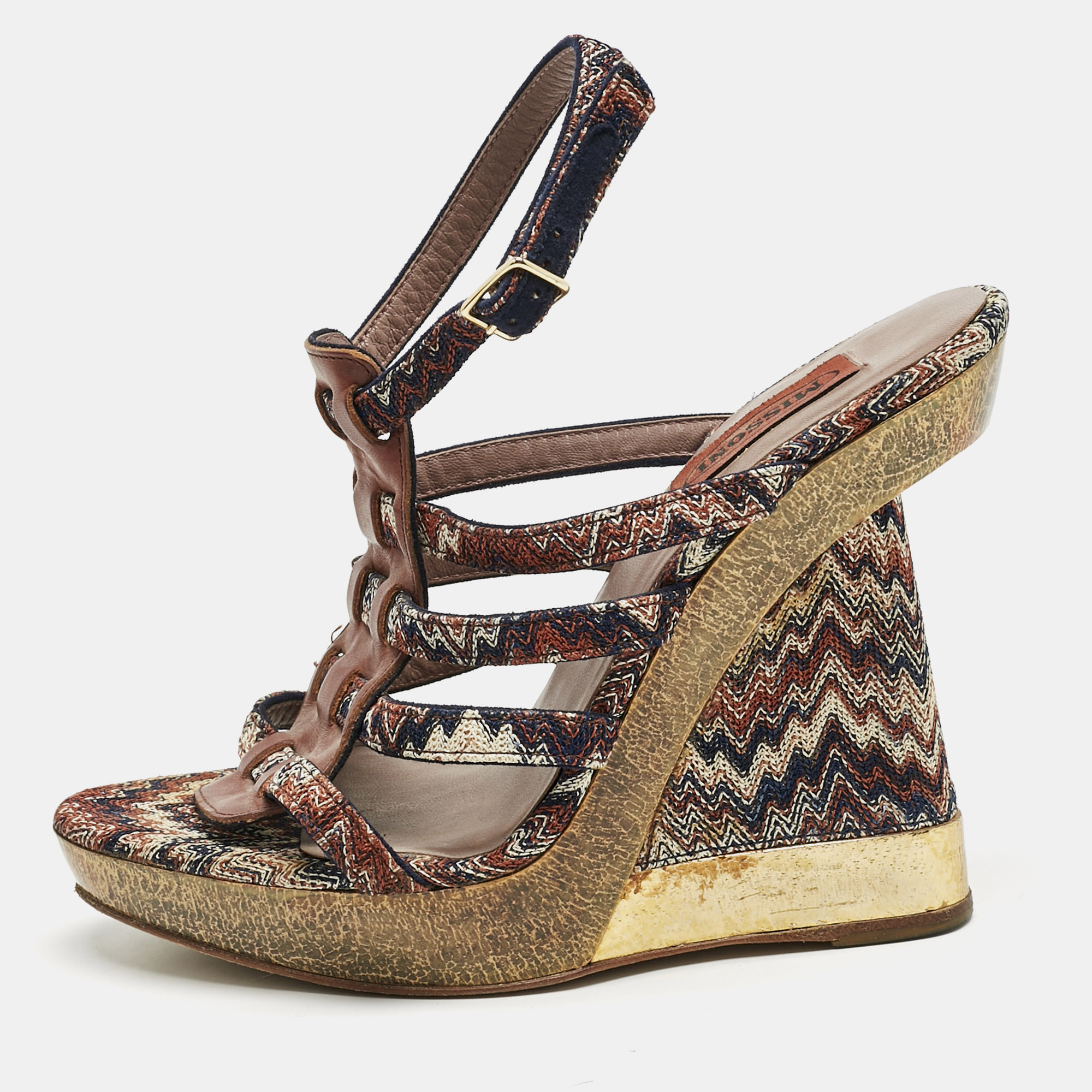 Missoni Multicolor Zigzag Print Fabric and Leather Wedge Ankle Strap Sandals Size
Missoni Multicolor Zigzag Print Fabric and Leather Wedge Ankle Strap Sandals Size