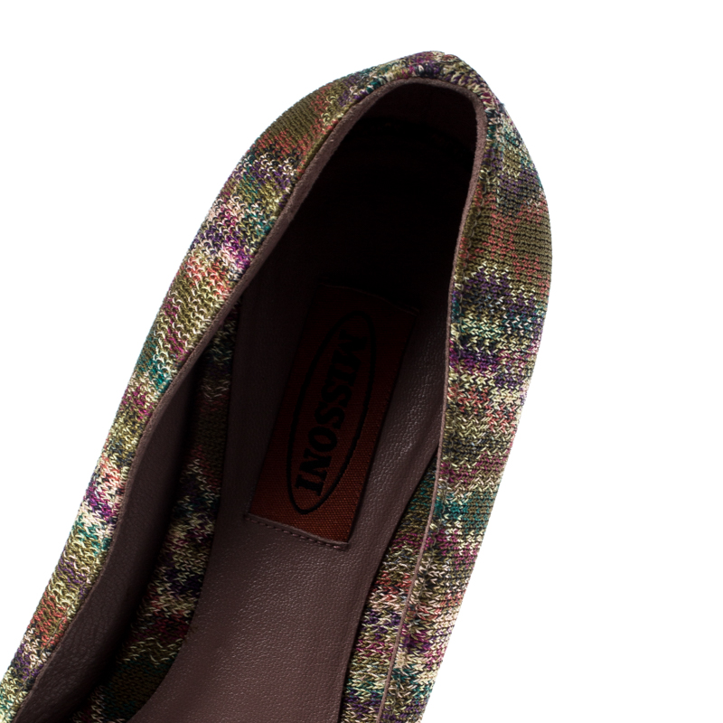 Missoni Multicolor Knit Fabric Embellished Ballet Flats Size 37