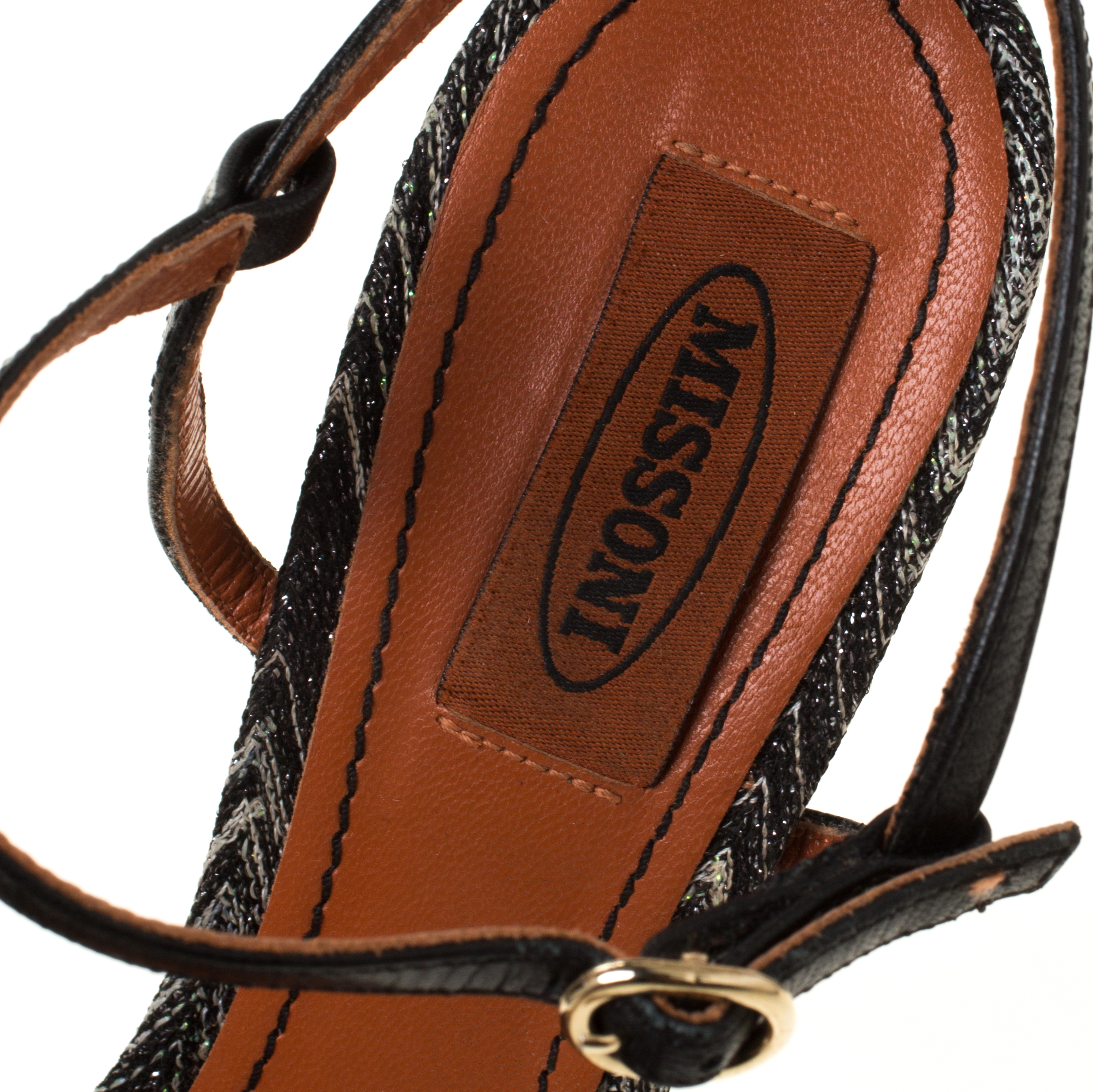 Missoni Black Embellished Patterned Knit Ankle Strap Sandals Size 40