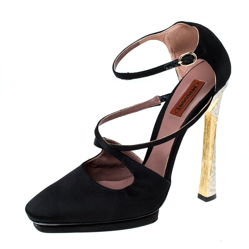 Image of Missoni Black Satin Ankle Strap Sandals Size