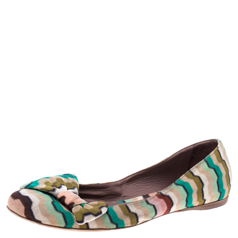 Missoni Multicolor Knitted Fabric Bow Ballet Flats Size 37