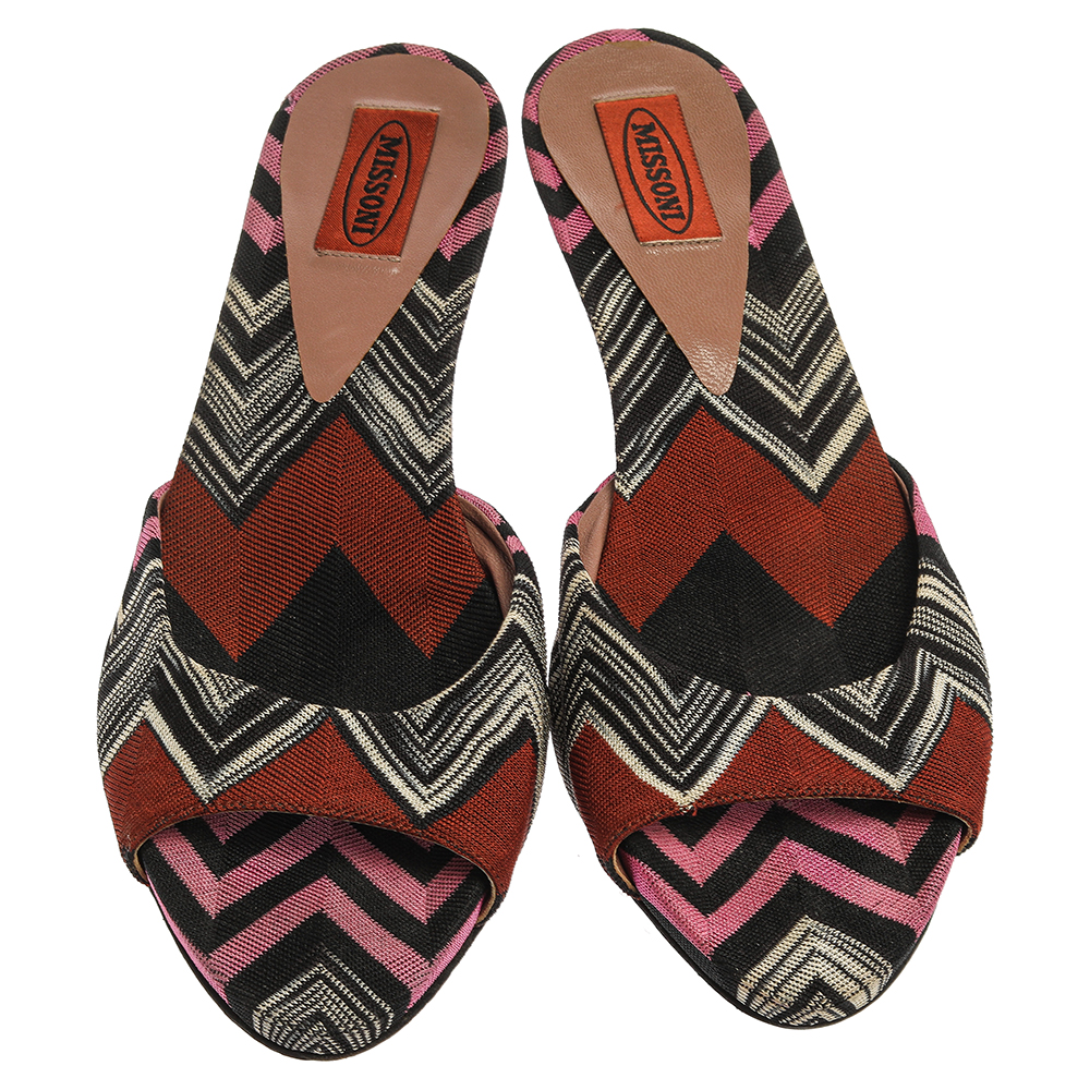 Missoni Multicolor Knit Fabric Open Toe Slip On Sandals Size 38
