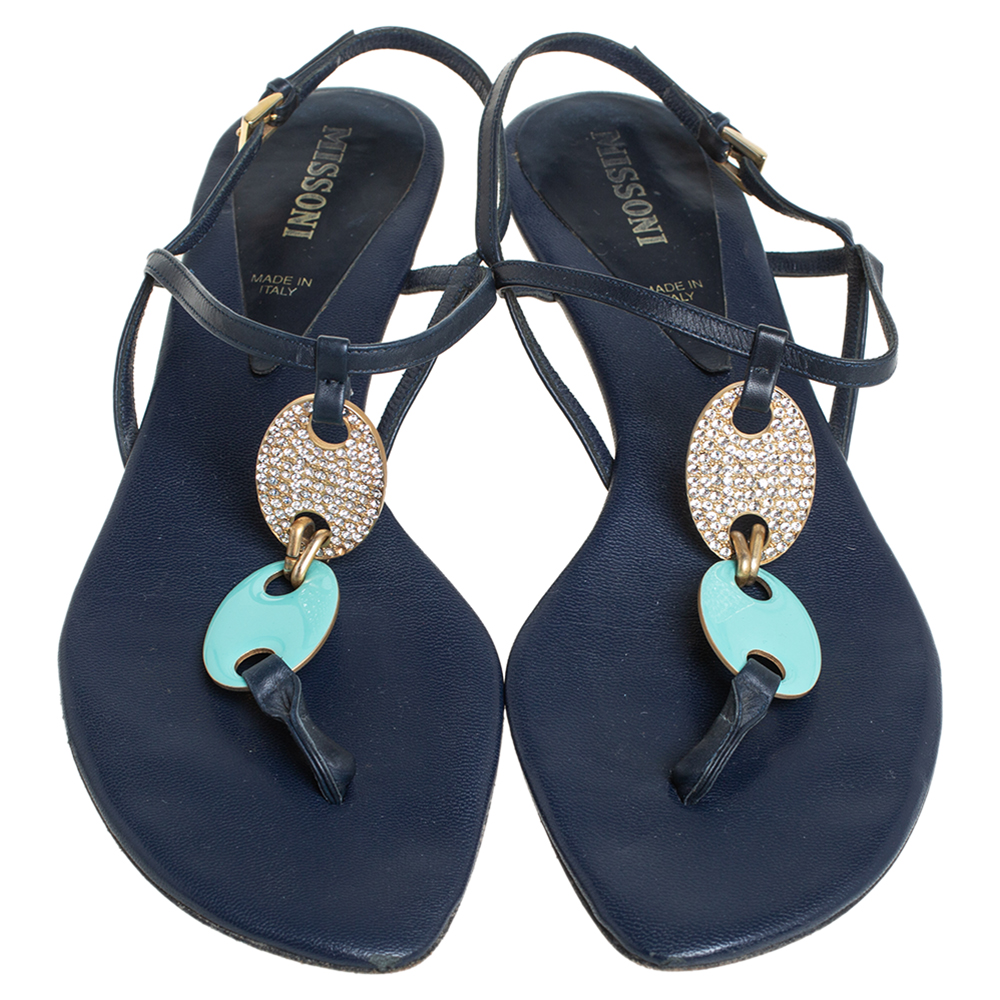 Missoni Blue Leather Thong Sandals Size 37