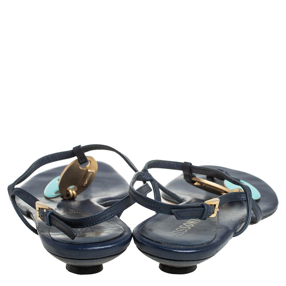 Missoni Blue Leather Thong Sandals Size 37