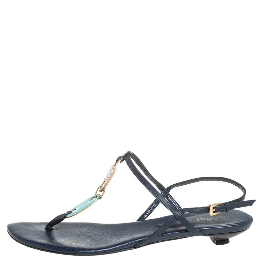 Missoni Blue Leather Thong Sandals Size 37