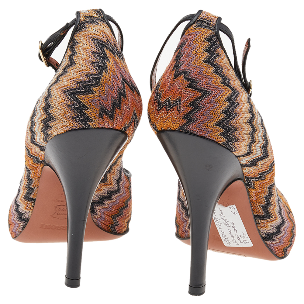 Missoni Black/Orange Fabric And Leather Ankle T-Strap Pumps Size 37.5