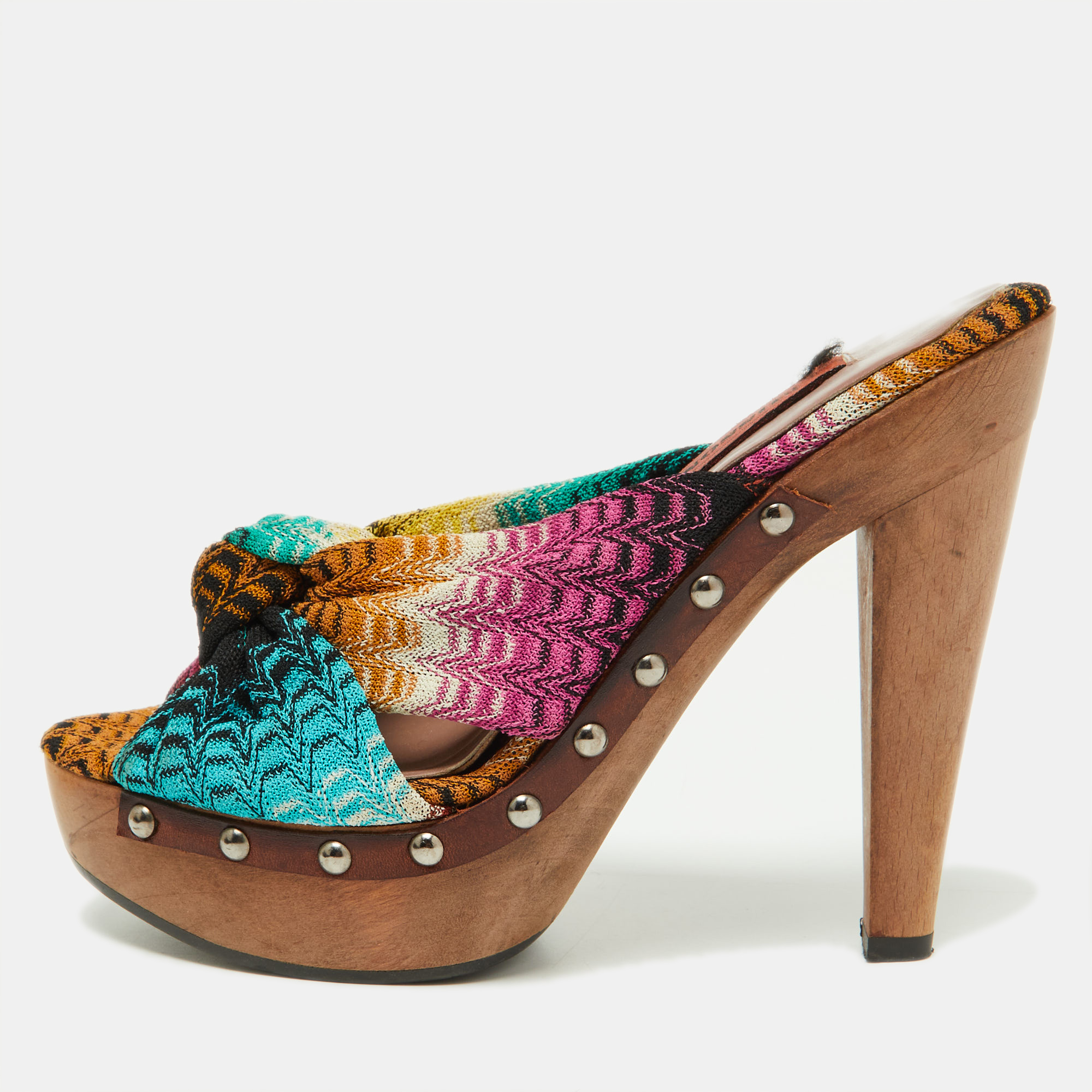 Missoni Multicolor Knit Fabric Bow Sandals Size 36