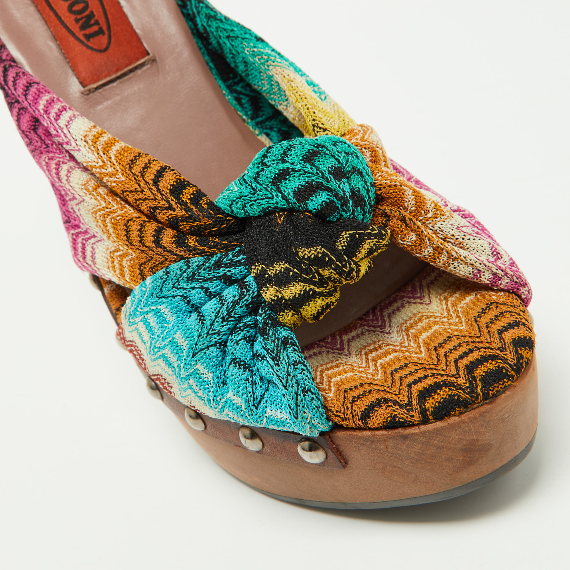 Missoni Multicolor Knit Fabric Bow Sandals Size 36