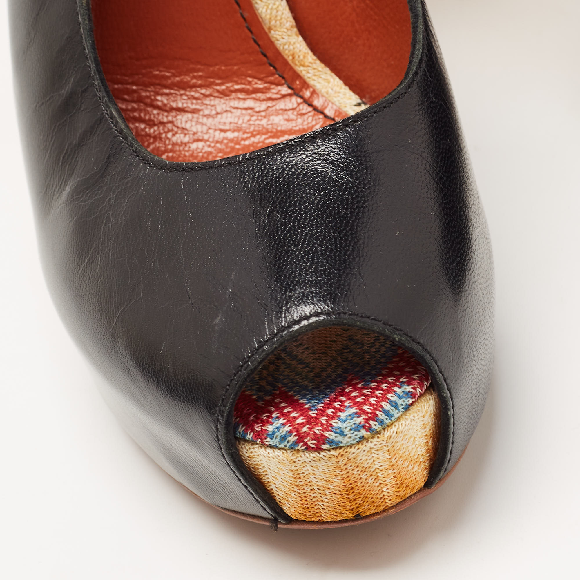 Missoni Black/Beige Leather Peep Toe Platform Slingback Pumps Size 37.5
