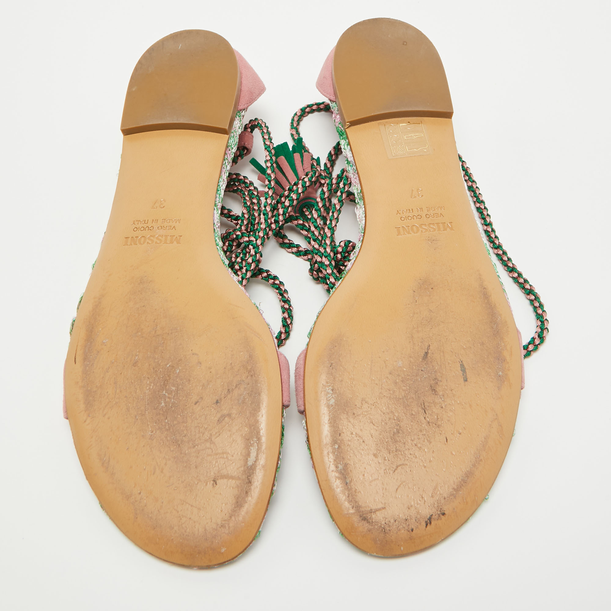 Missoni Multicolor Suede Zig Zag Tie Up Strap Flat Sandals Size 37