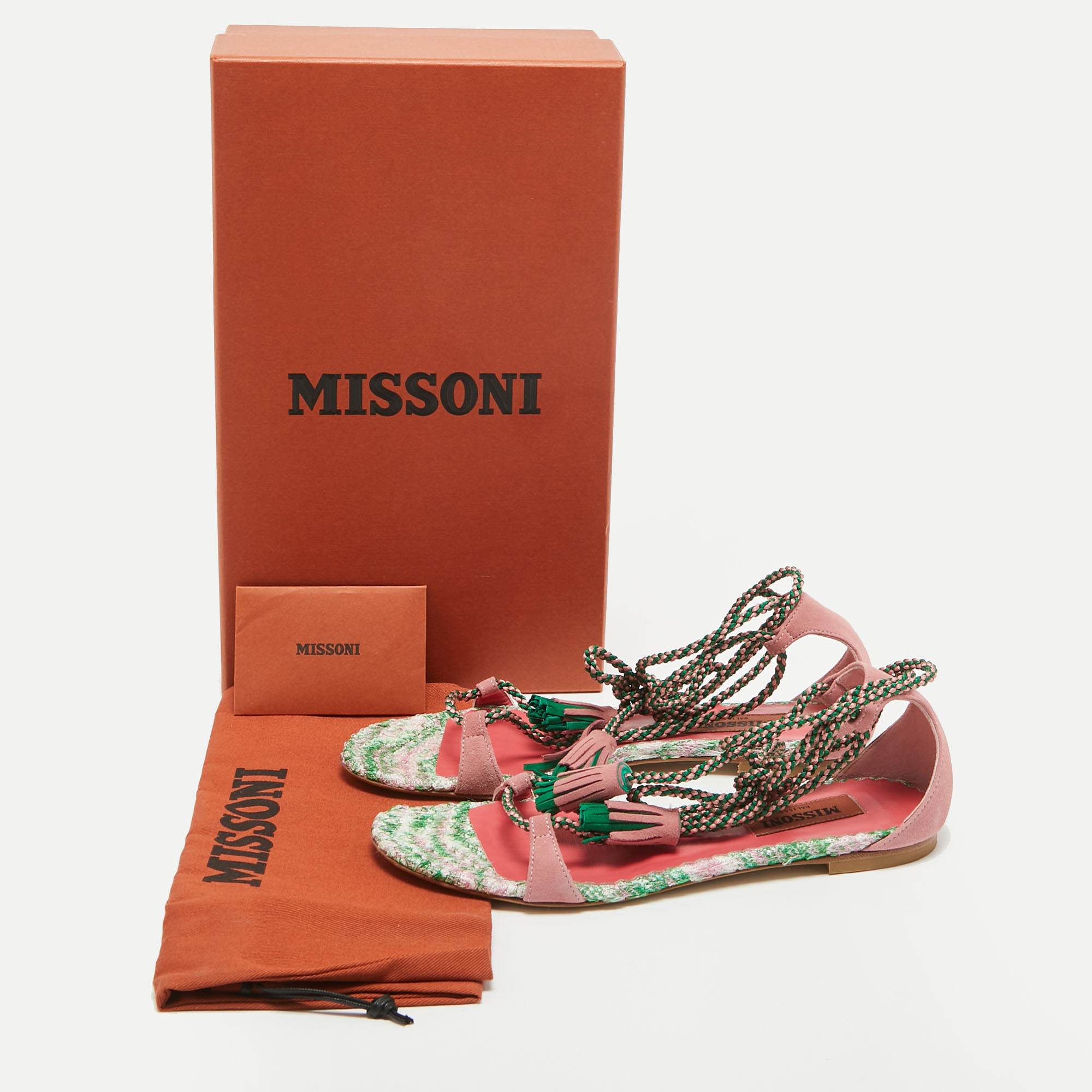 Missoni Multicolor Suede Zig Zag Tie Up Strap Flat Sandals Size 37