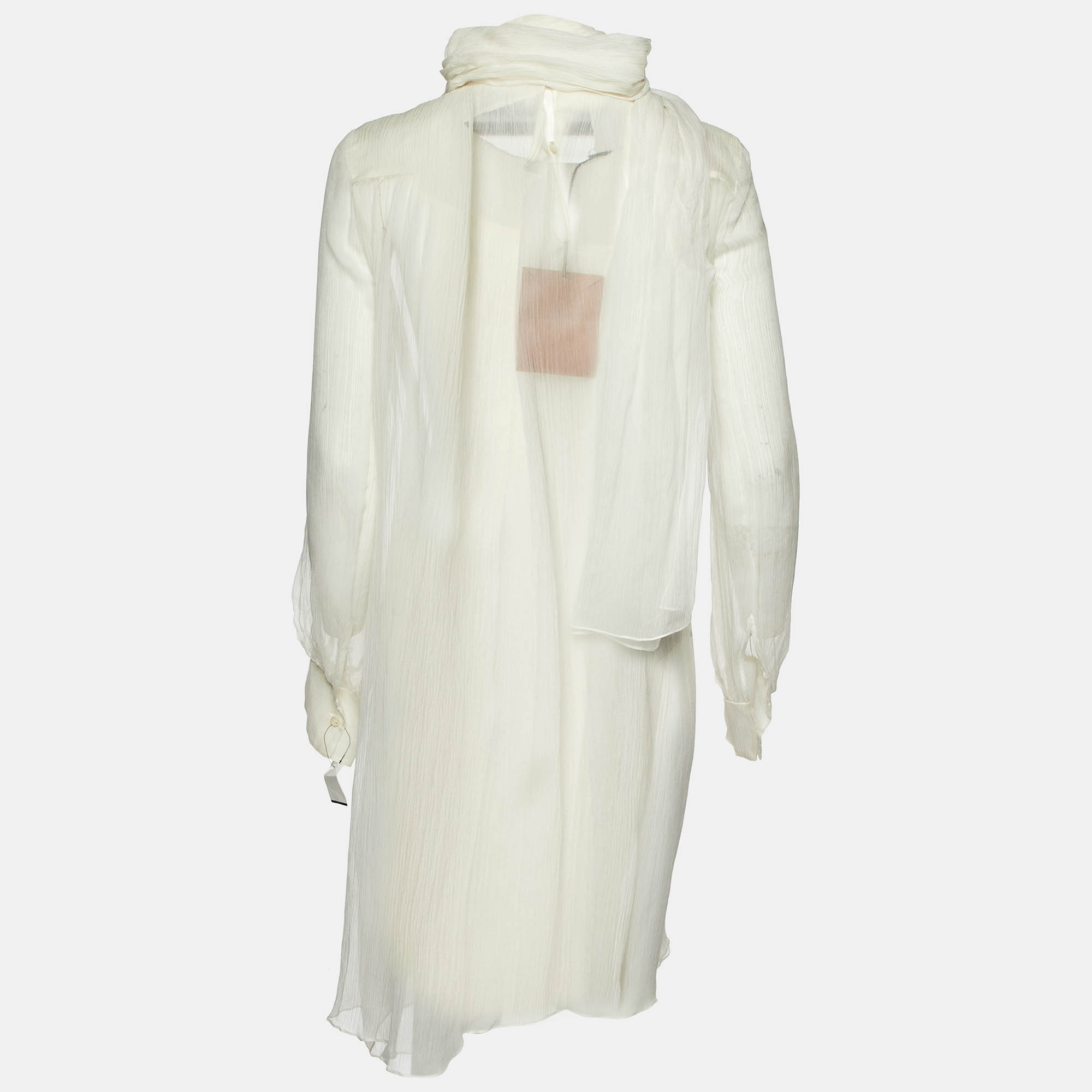 Miu Miu White Silk Georgette Pleated Sheer Tunic L