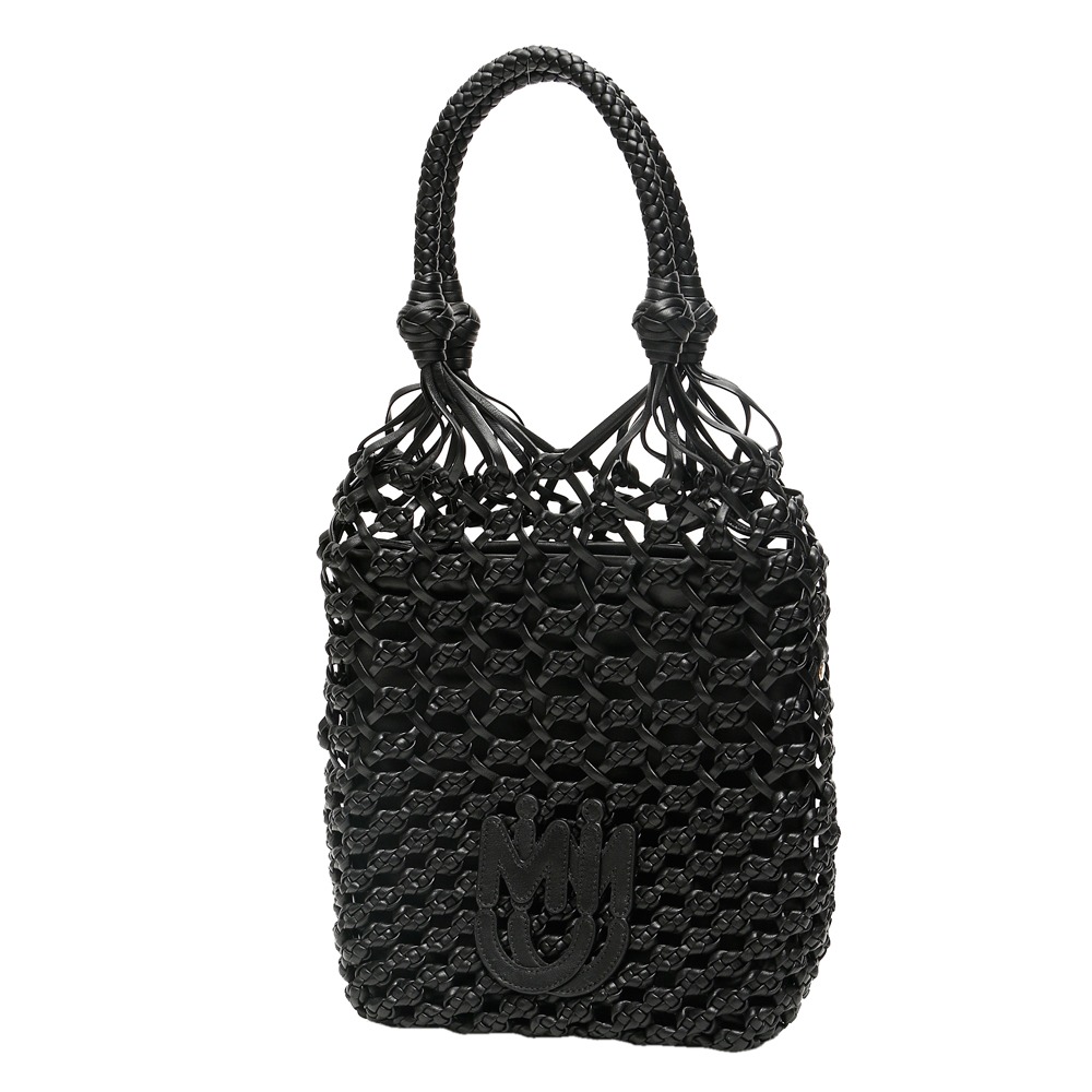 Image of Miu Miu Black Net Wicker Shoulder Bag