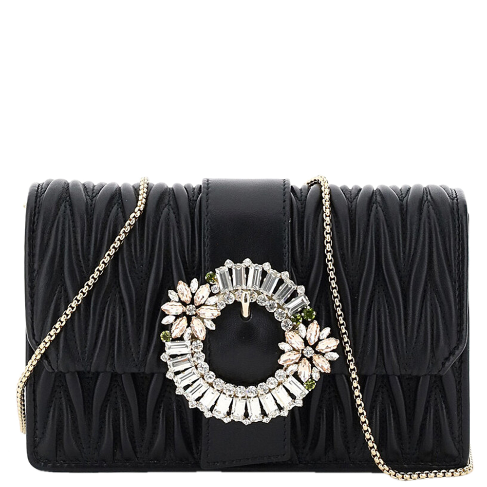 Image of Miu Miu Black Leather My Miu Clutch Bag