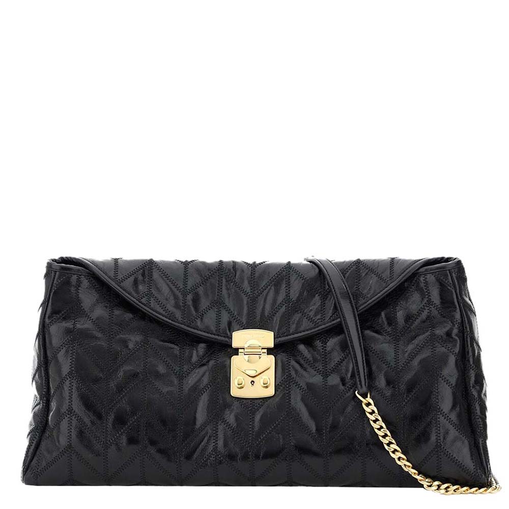 Image of Miu Miu Black Leather Patchwork Embroidery Clutch Bag