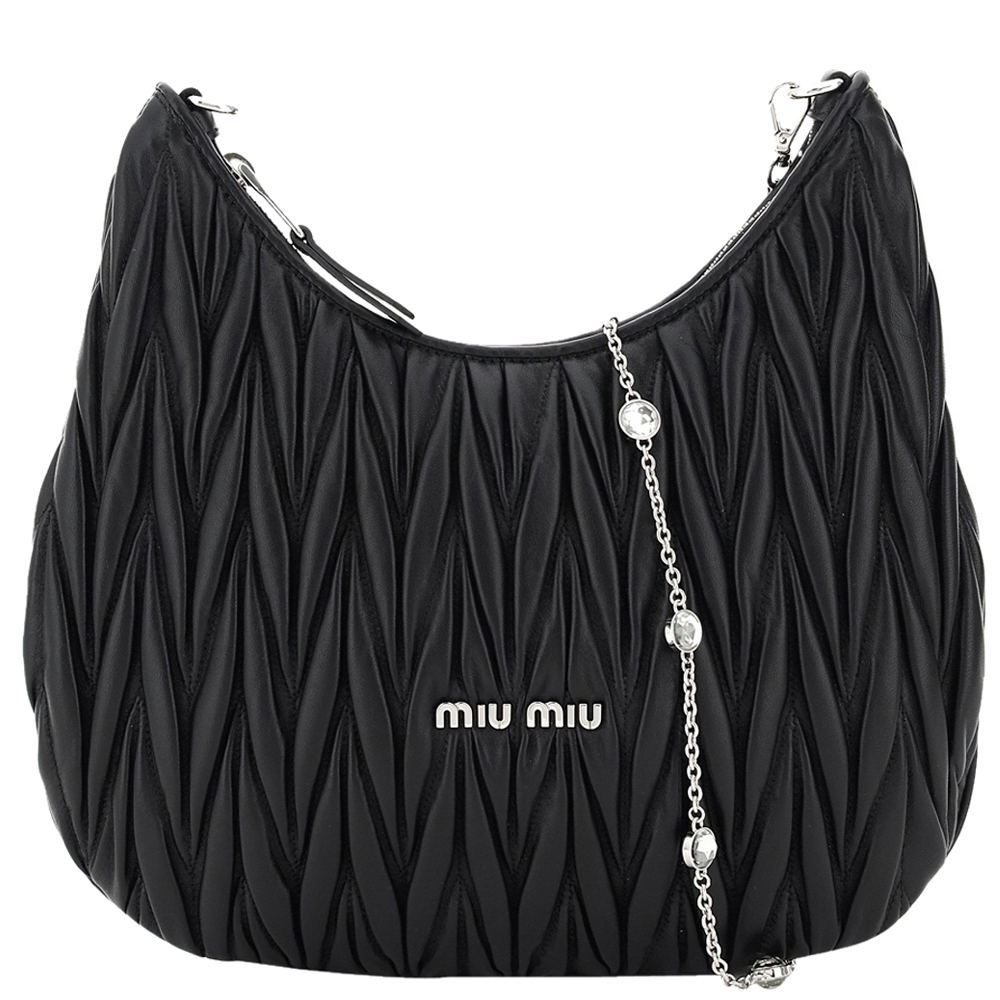 Image of Miu Miu Black Matelasse Nappa Leather Shoulder Bag