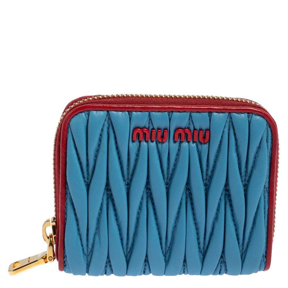 Miu Miu Blue Matelasse Zip-Around Wallet