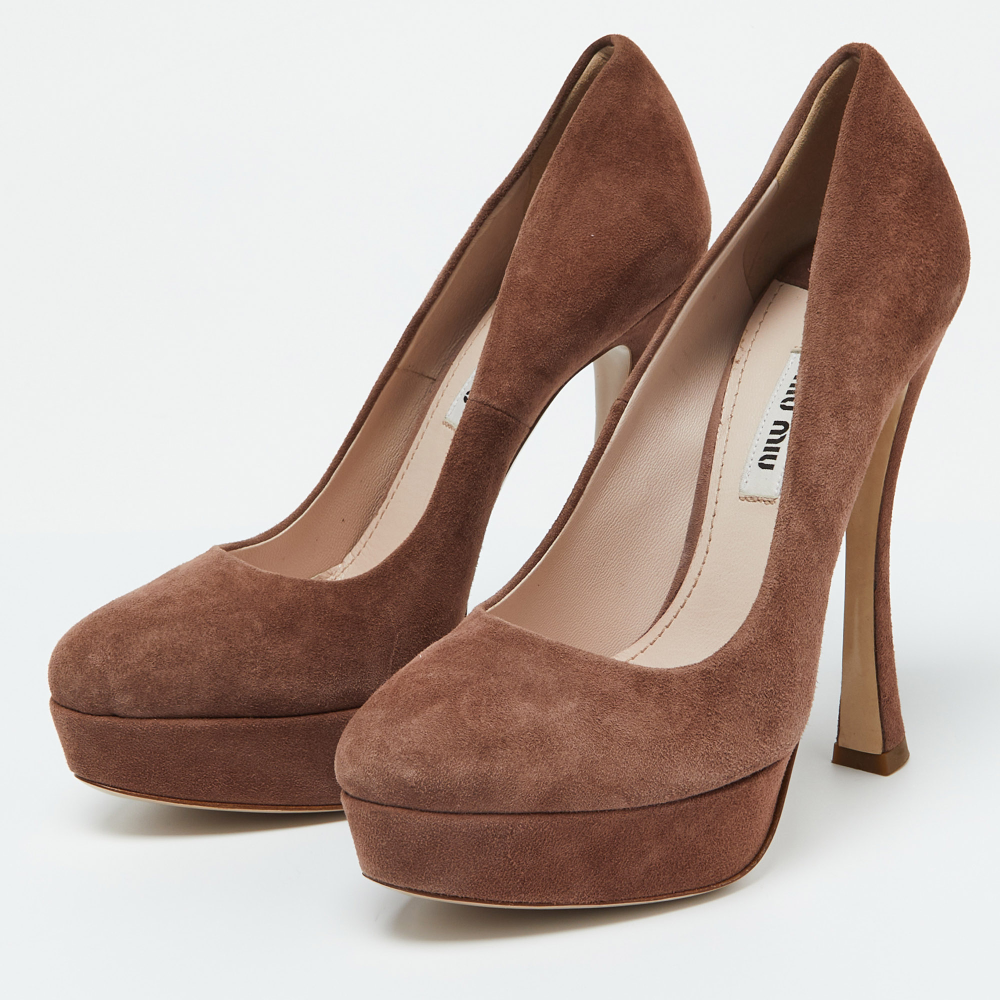 Miu Miu Brown Suede Platform Pumps Size 35