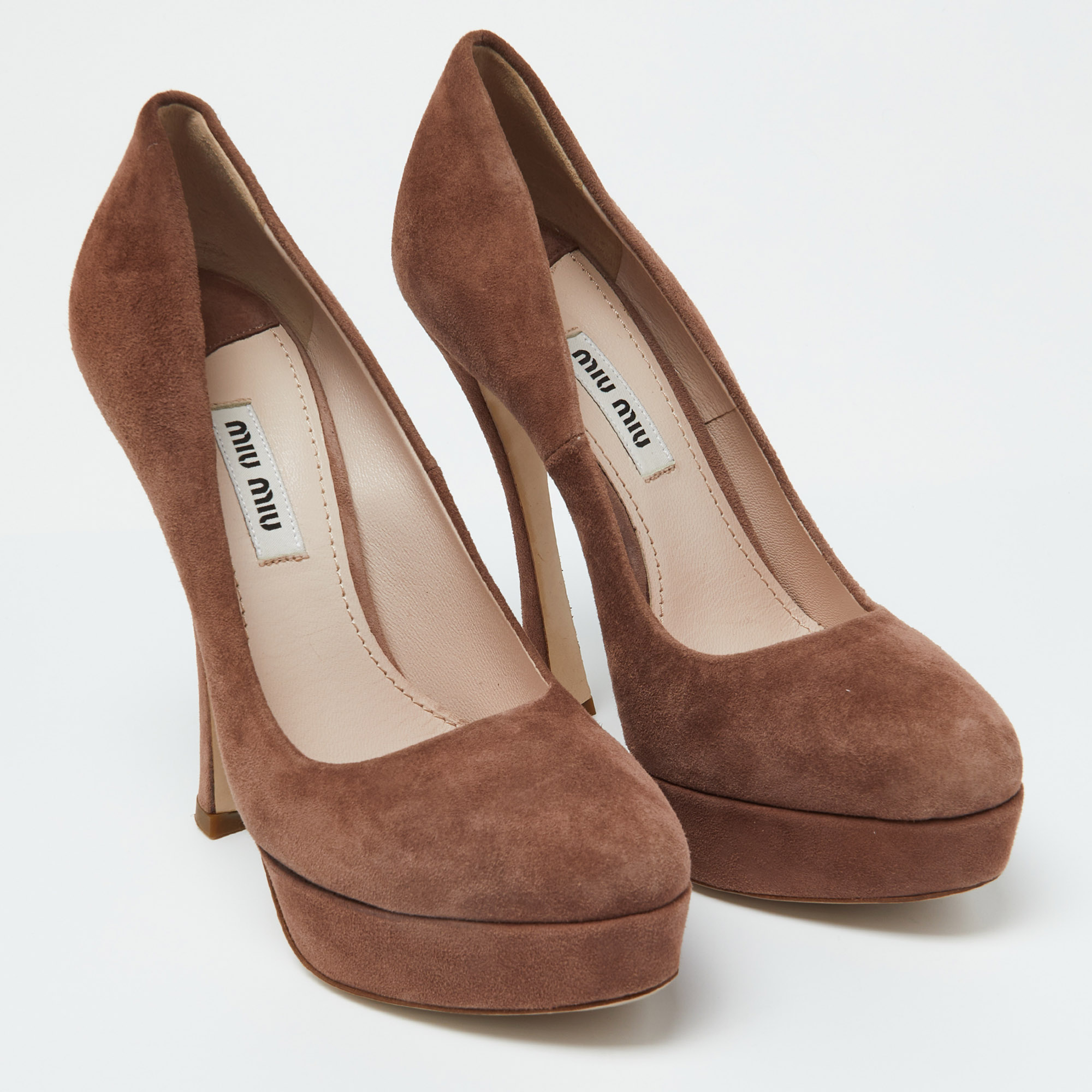 Miu Miu Brown Suede Platform Pumps Size 35