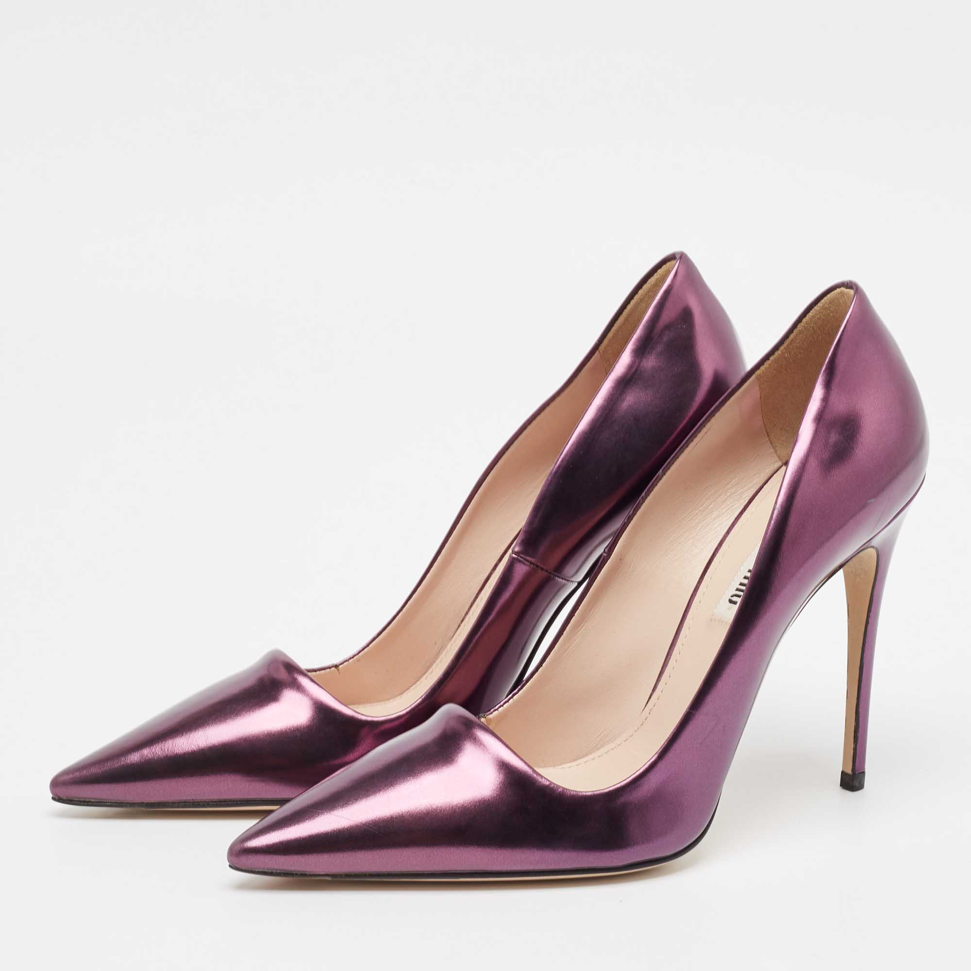 Miu Miu Purple Leather Pointed Toe Pumps Size 38.5