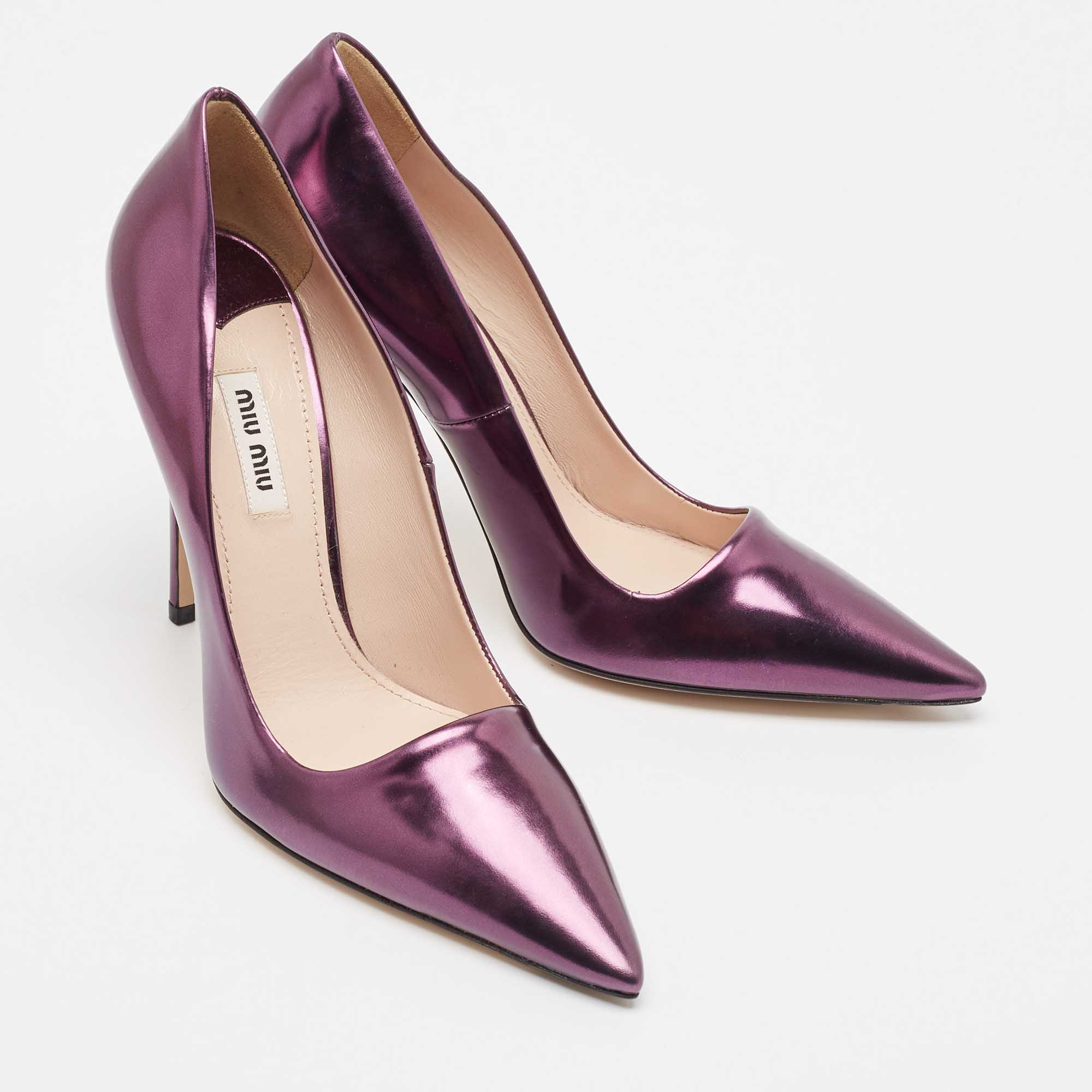 Miu Miu Purple Leather Pointed Toe Pumps Size 38.5