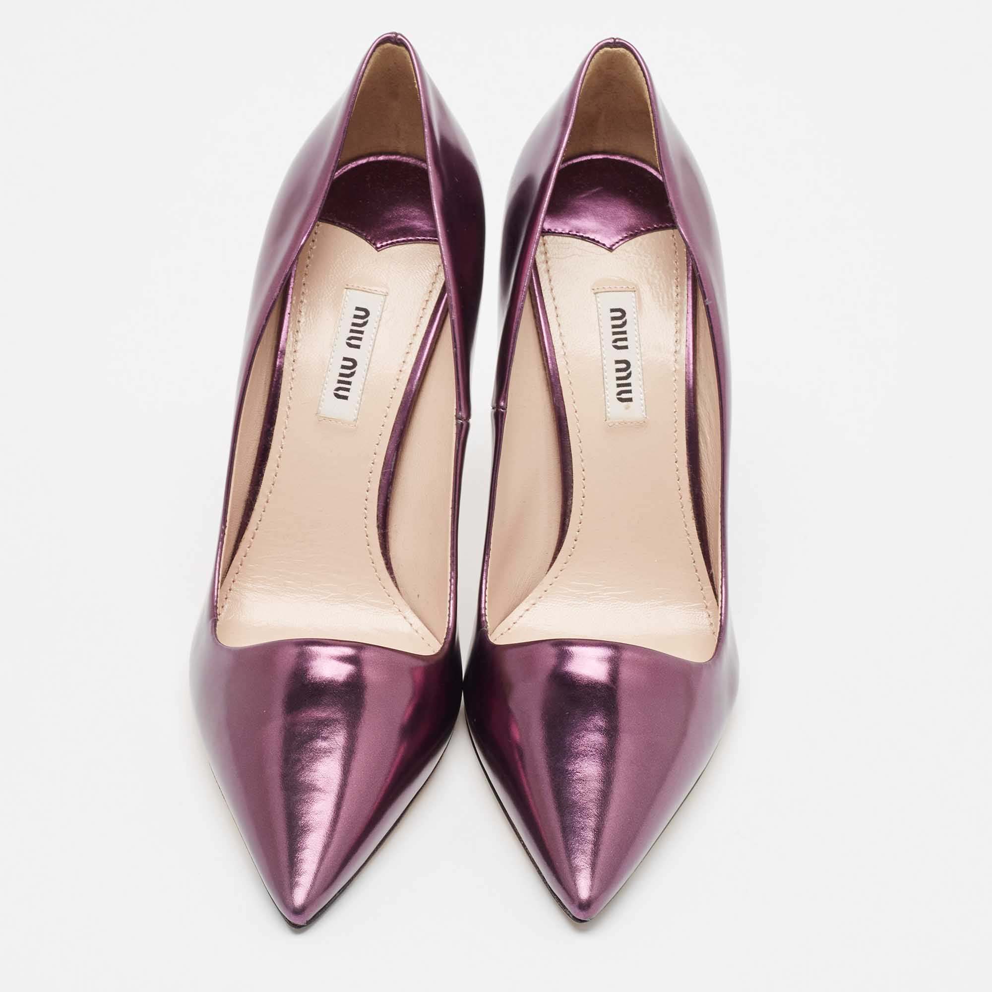 Miu Miu Purple Leather Pointed Toe Pumps Size 38.5