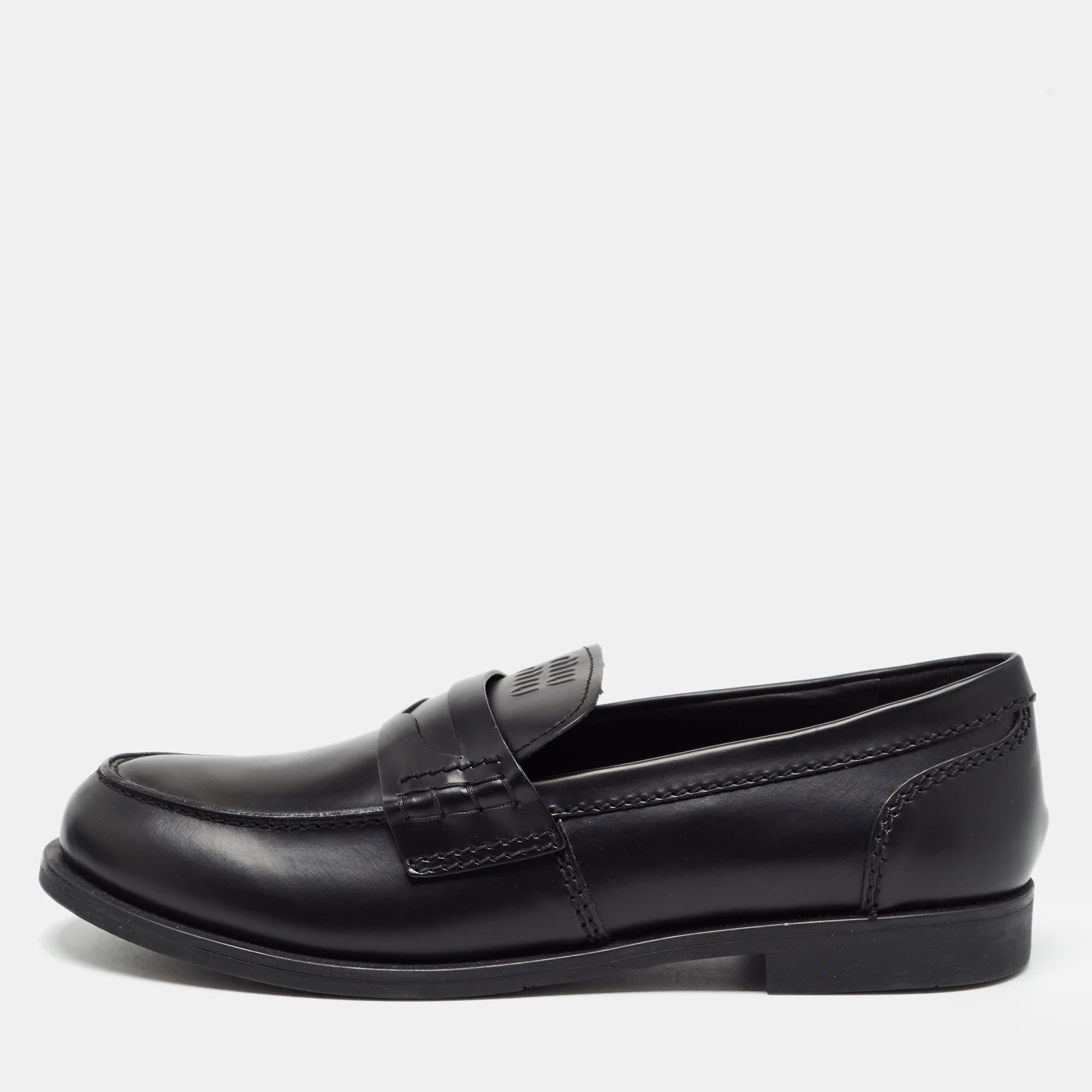 Miu miu black leather slip on loafers size 39.5