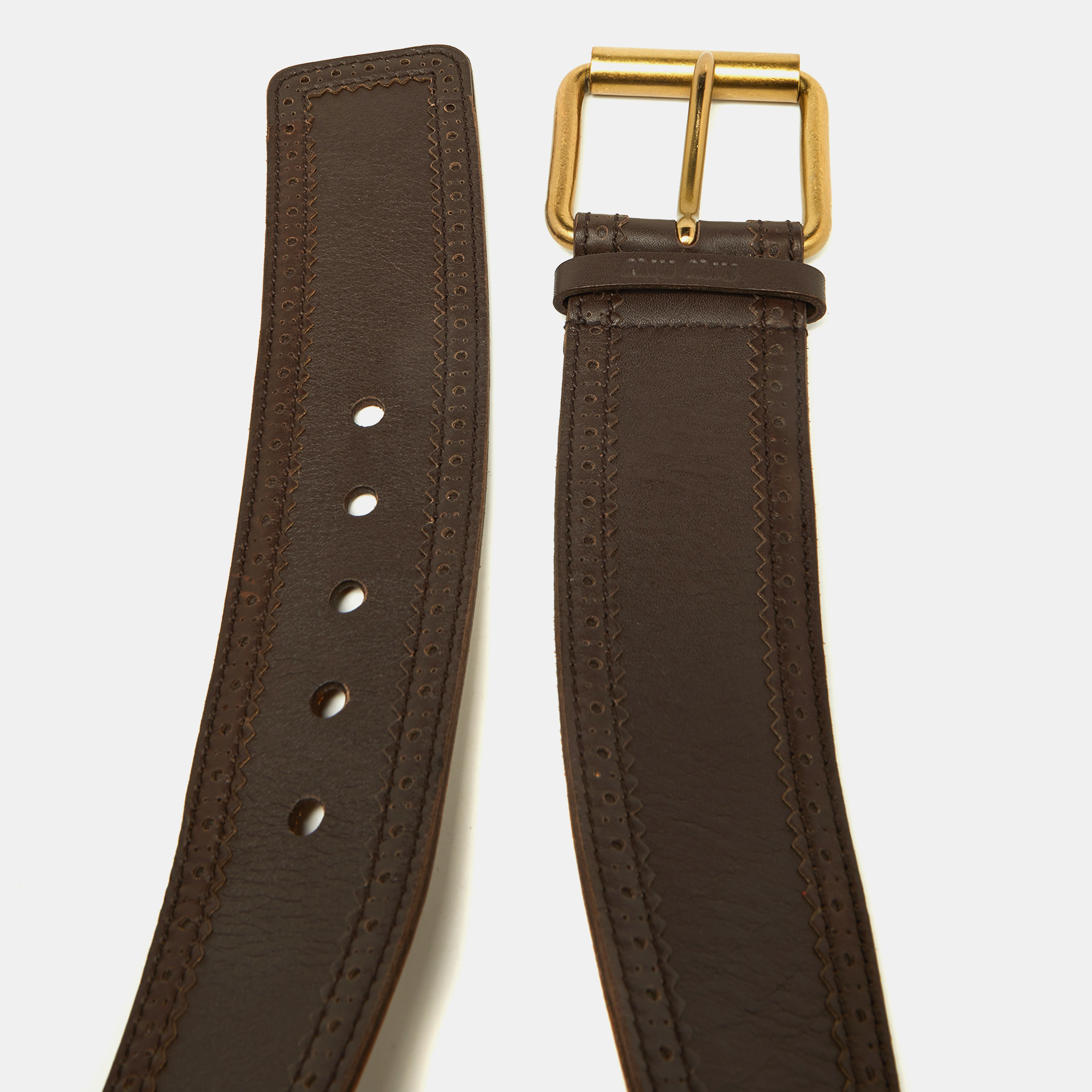 Miu Miu Brown Leather Wide Waist Buckle Belt 85CM