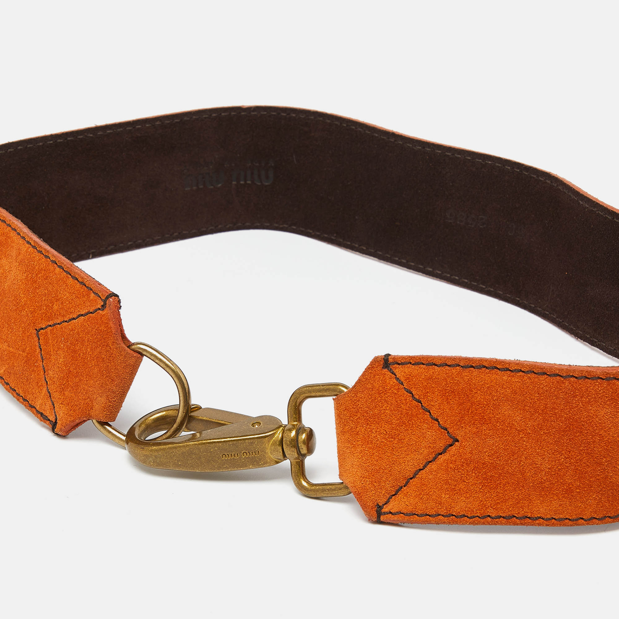 Miu Miu Orange Suede Clasp Belt 70 CM