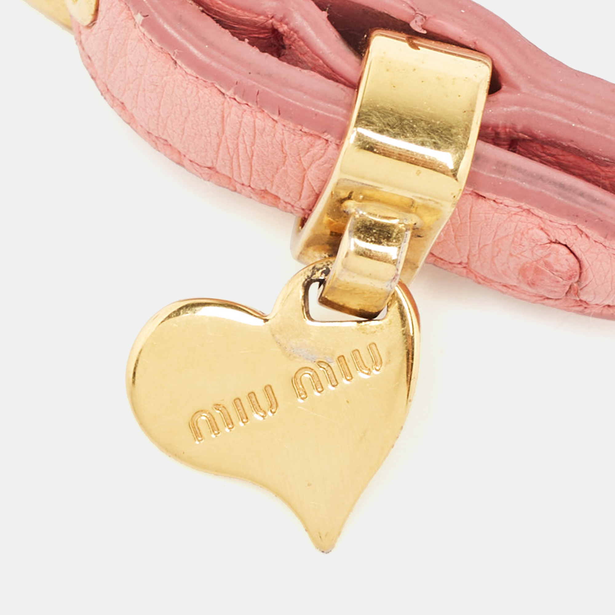 Miu Miu Pink Leather Gold Tone Strap Wrap Bracelet