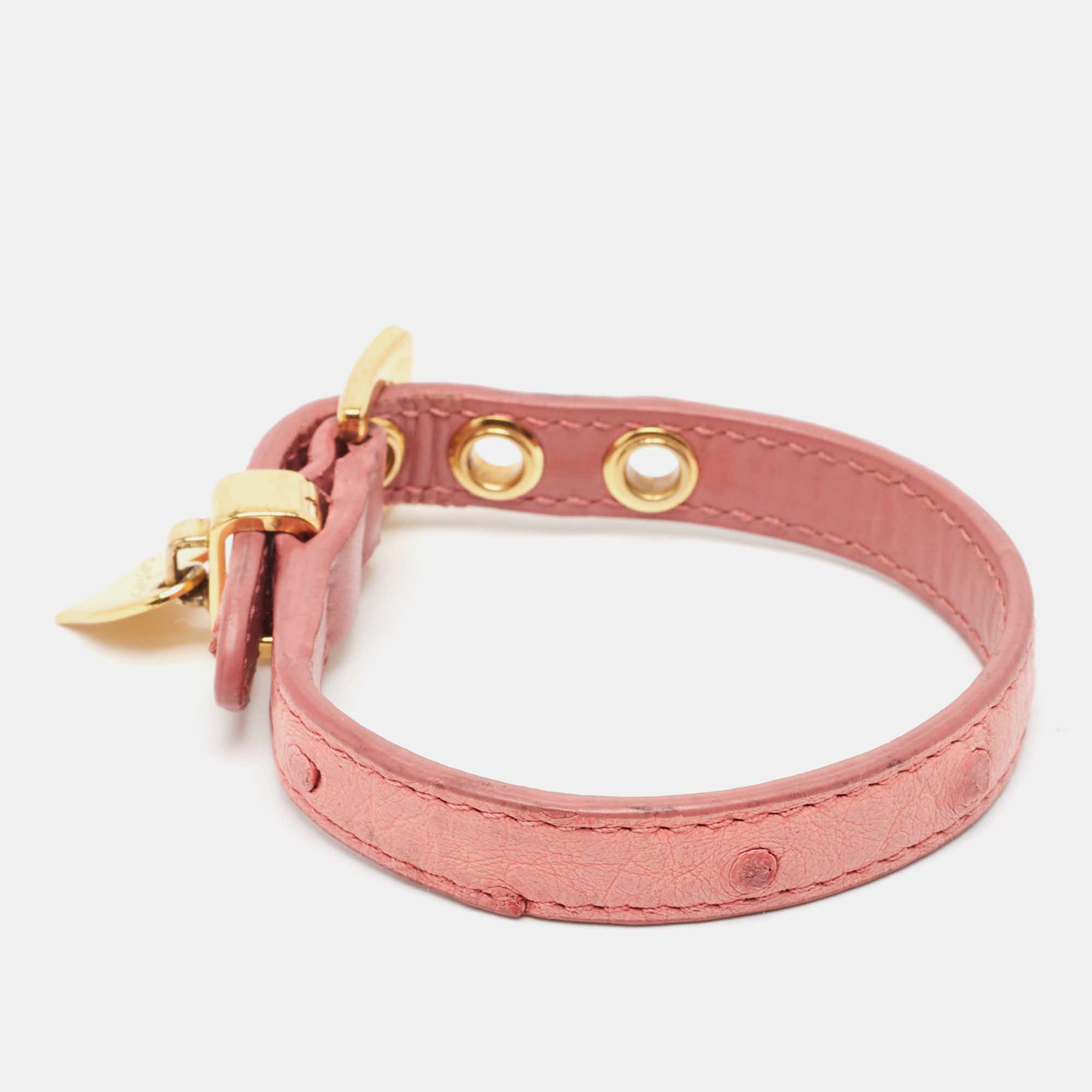 Miu Miu Pink Leather Gold Tone Strap Wrap Bracelet