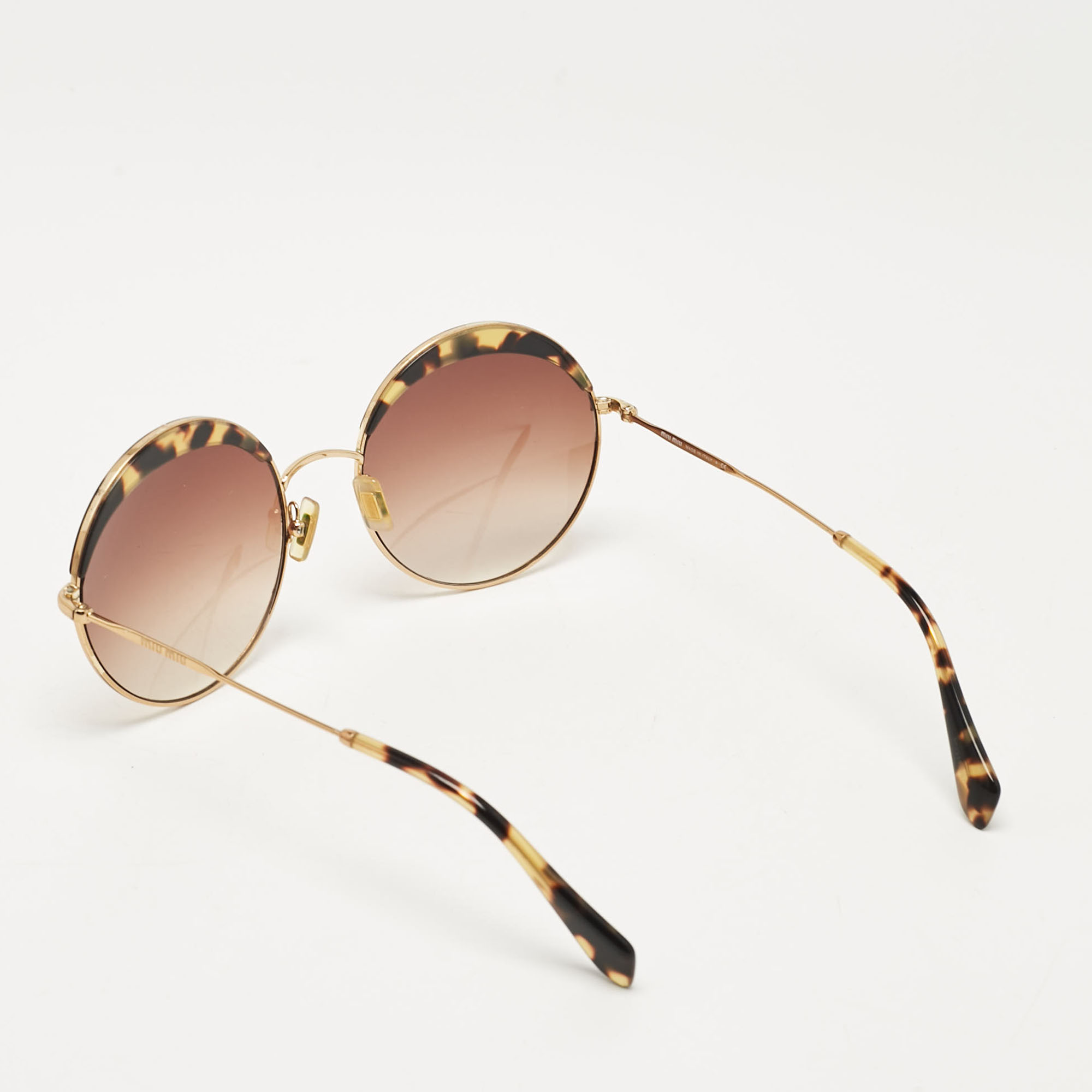 Miu Miu Brown Gradient Tortoise Gold Tone SMU51Q Round  Sunglasses