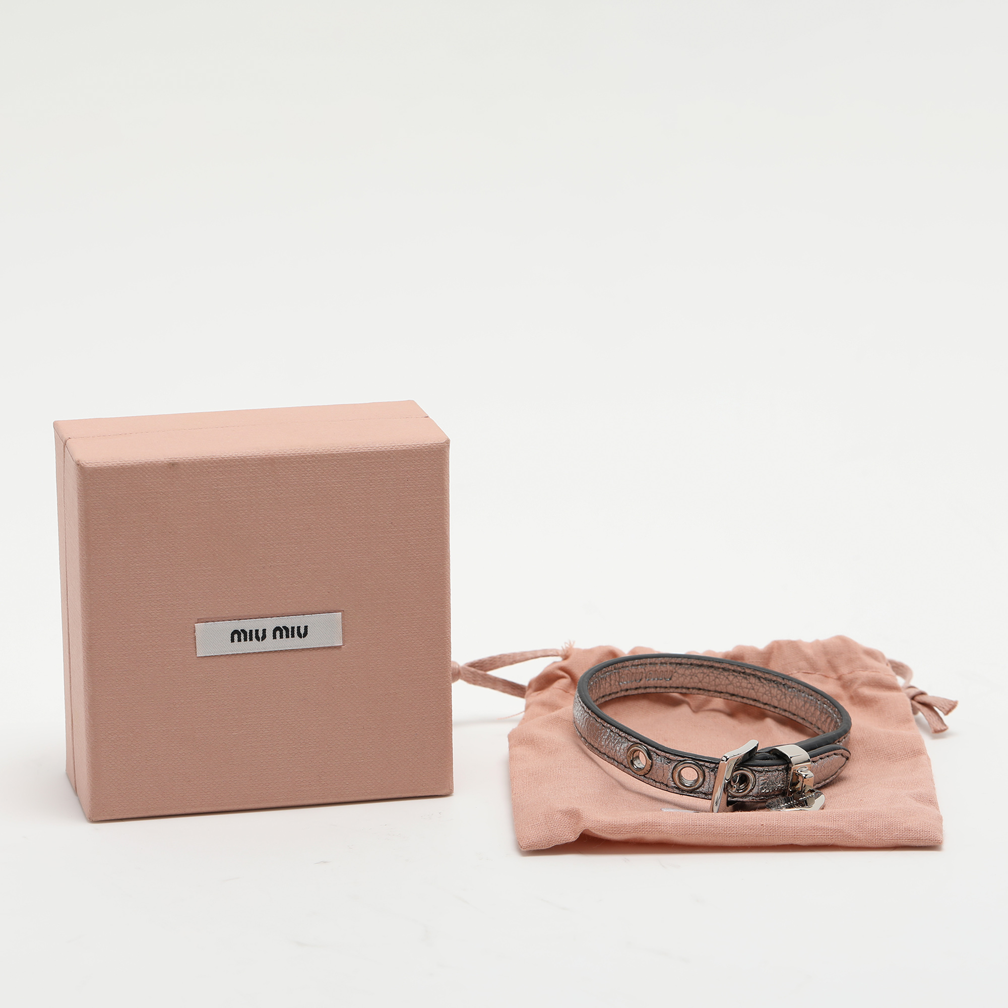 Miu Miu Silver Leather Wrap Bracelet