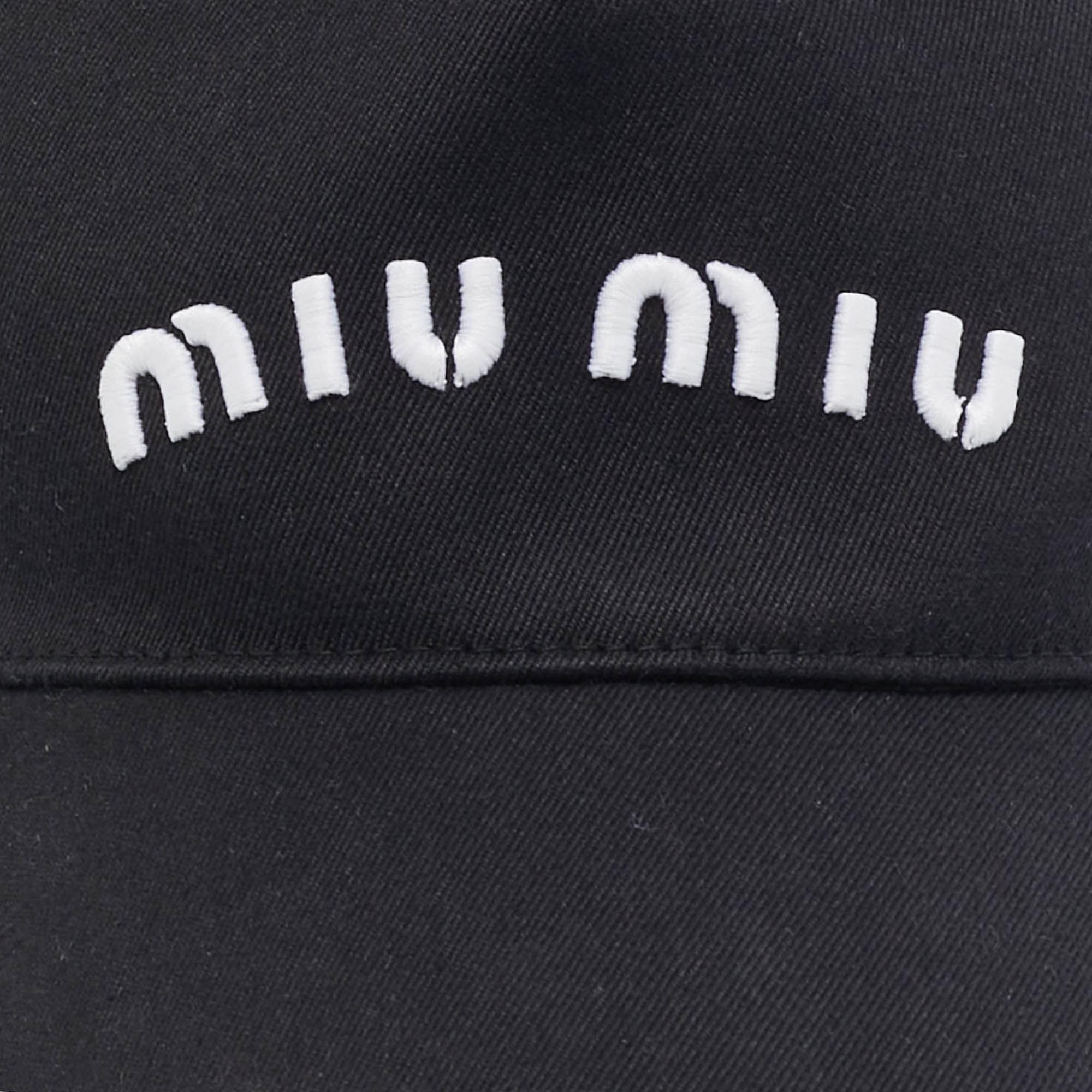 Miu Miu Black Logo Embroidered Cotton Baseball Cap S