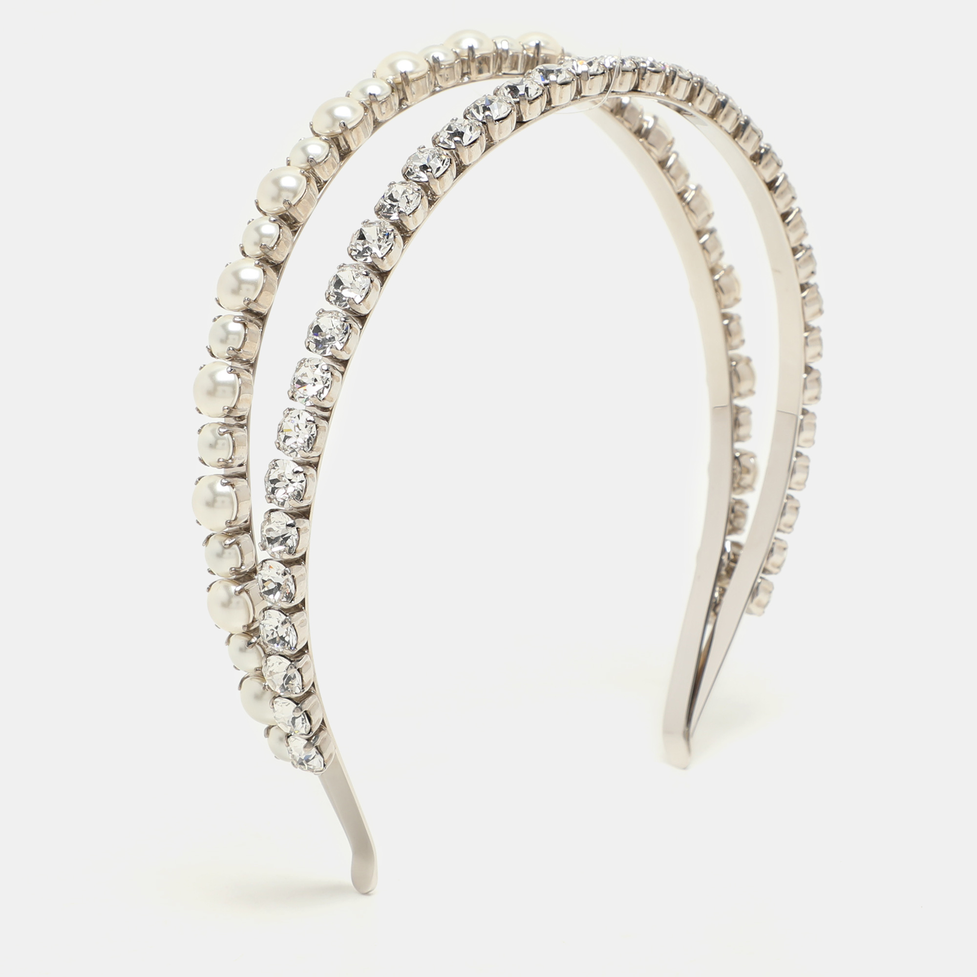 Miu Miu Silver Faux Pearl and Crystal Embellished Double Headband, Metallic
Miu Miu Silver Faux Pearl and Crystal Embellished Double Headband, Metallic