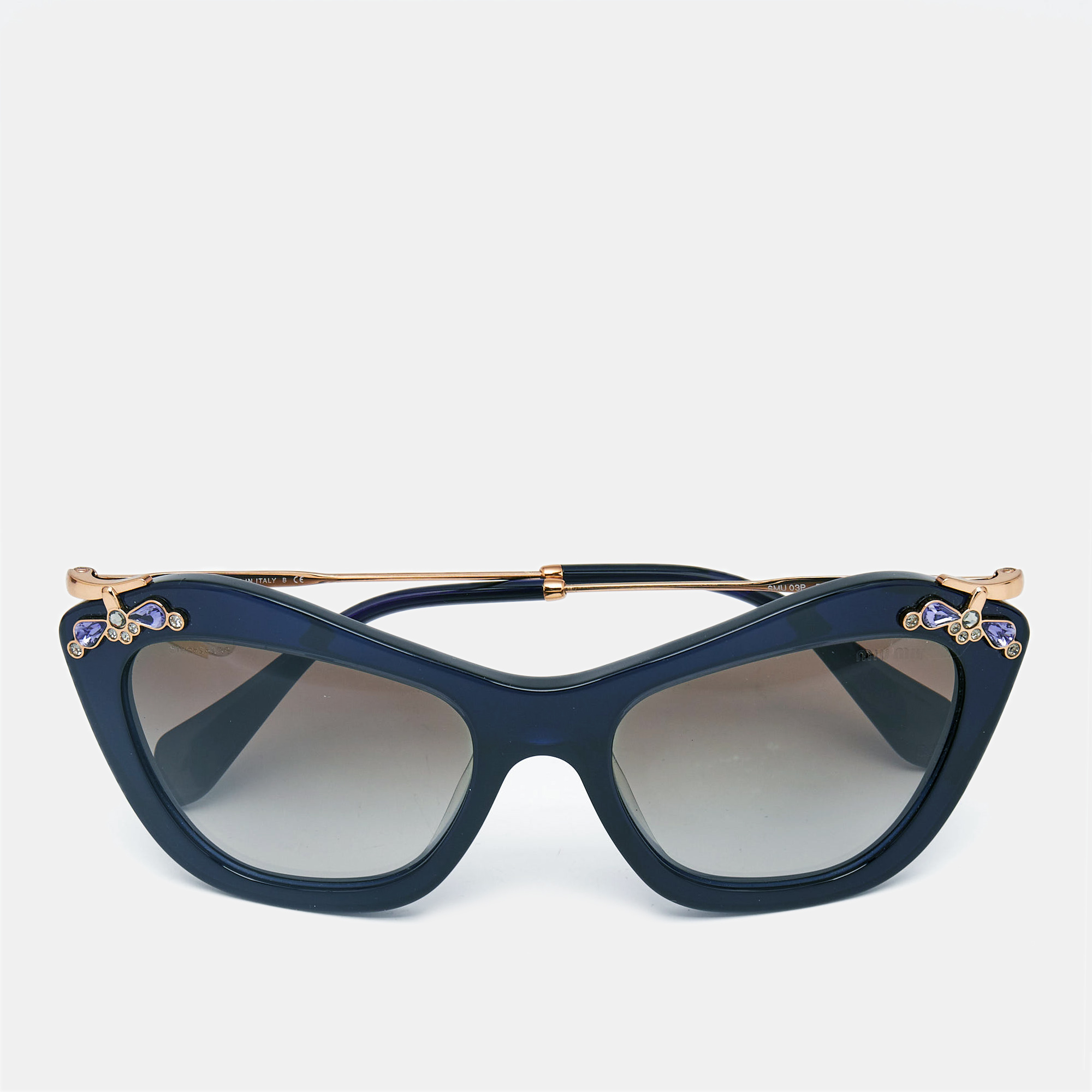 Miu Miu Navy Blue/Grey Gradient SMU 03P Crystals Cat Eye Sunglasses
Miu Miu Navy Blue/Grey Gradient SMU 03P Crystals Cat Eye Sunglasses