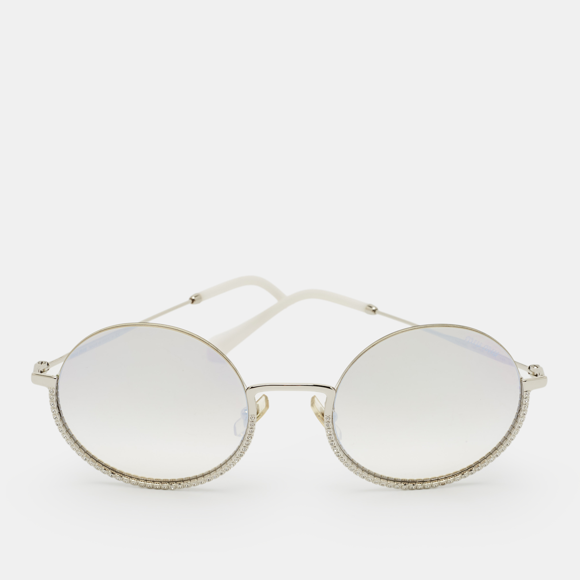 Miu Miu Beige/White Gradient Crystals Embellished Round Sunglasses
Miu Miu Beige/White Gradient Crystals Embellished Round Sunglasses