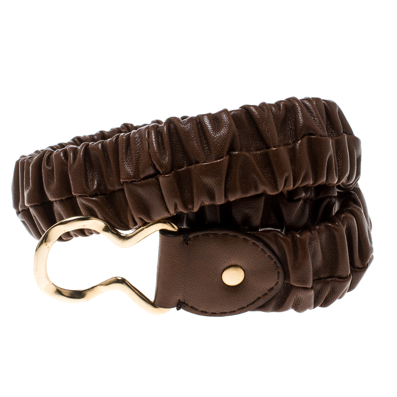 Miu Miu Brown Matelass&eacute; Leather Stretchable Belt 75 CM